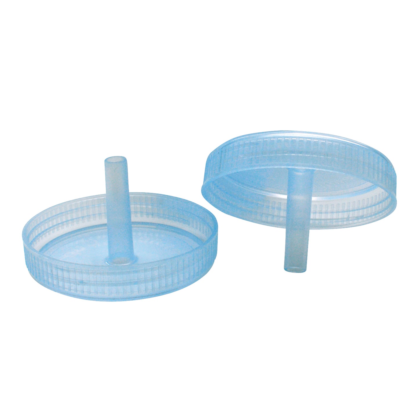 Two transparent plastic lids for Kennedy Spillproof Cup, each with a straw-like spout in the center.