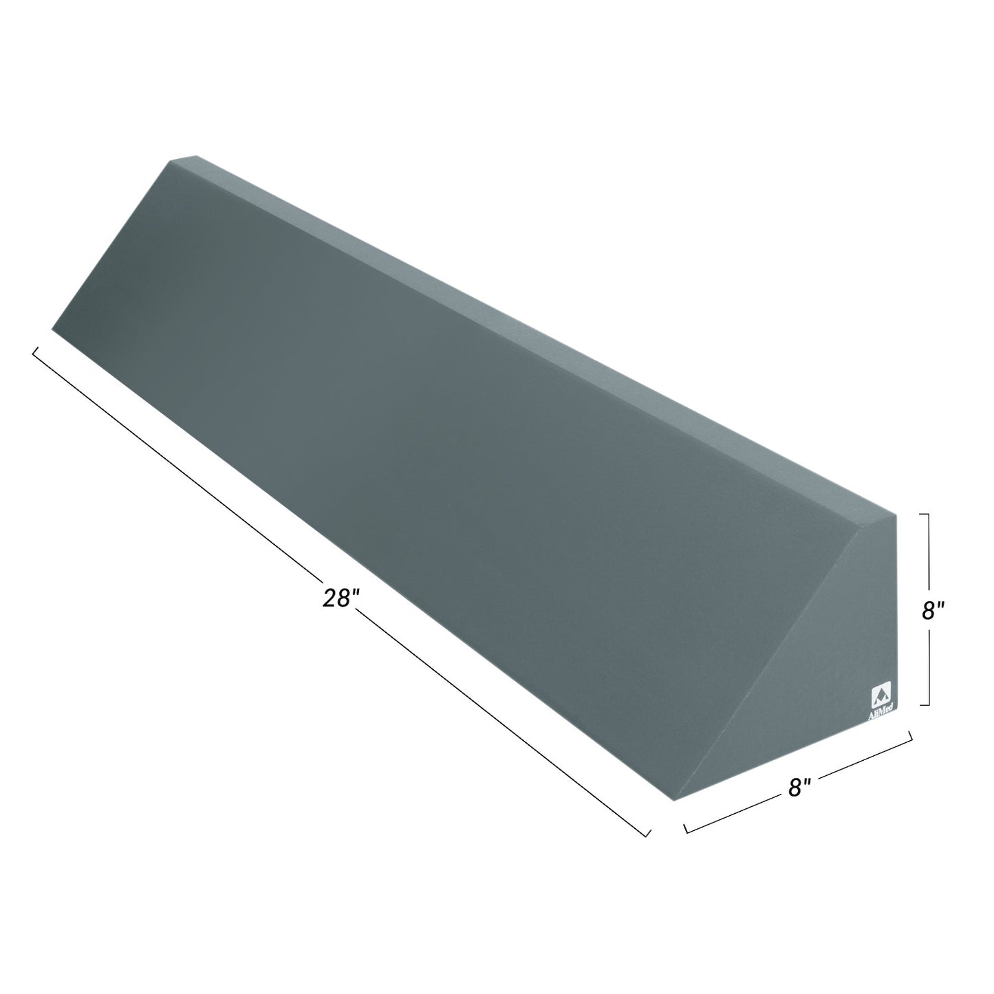 A gray AliMed Bariatric Body Positioning Wedge measuring 28" long, 8" wide, and 8" tall, shown at an angle.