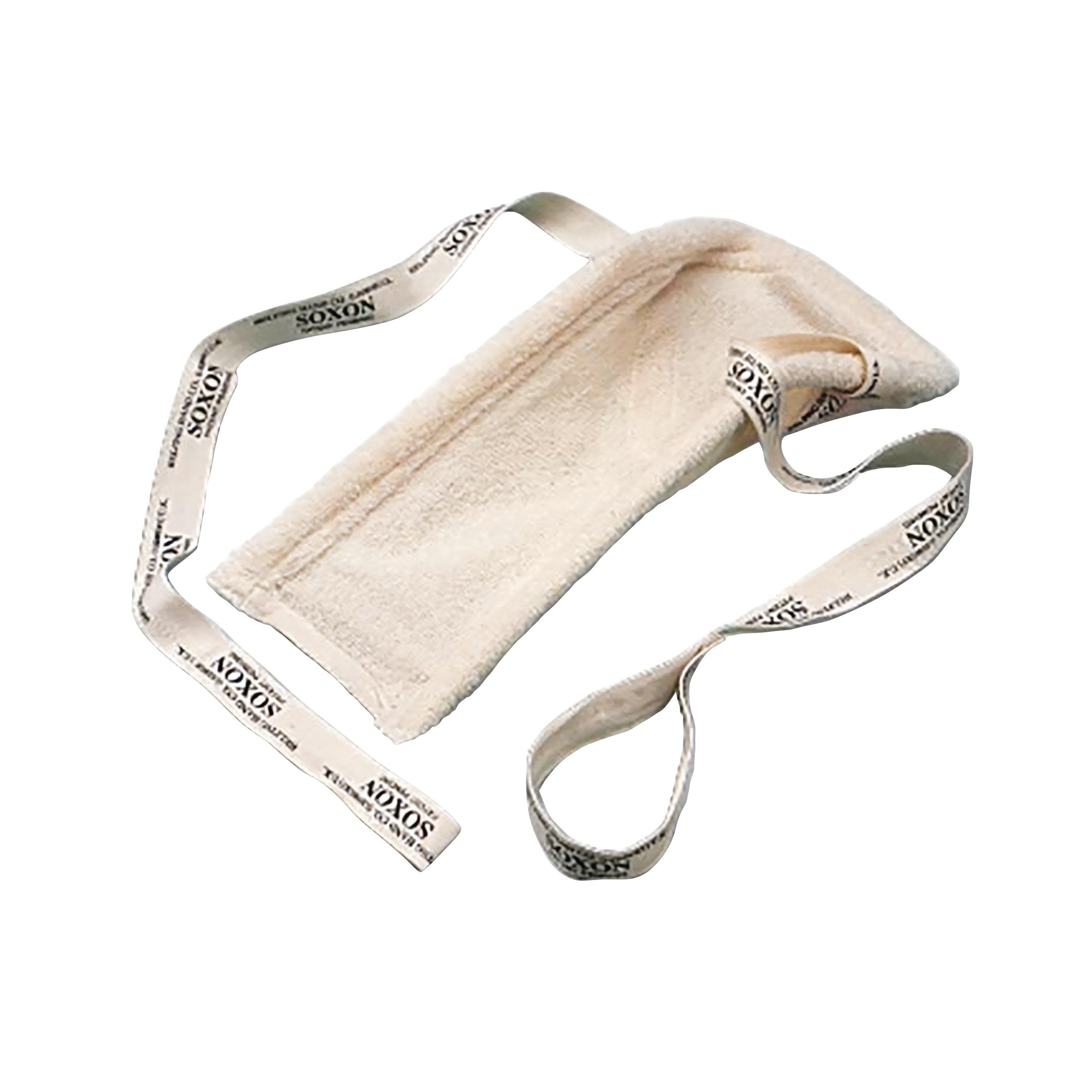 Soxon Terrycloth Sock Aid with long looped handles on a soft beige fabric, designed to help with putting on socks.