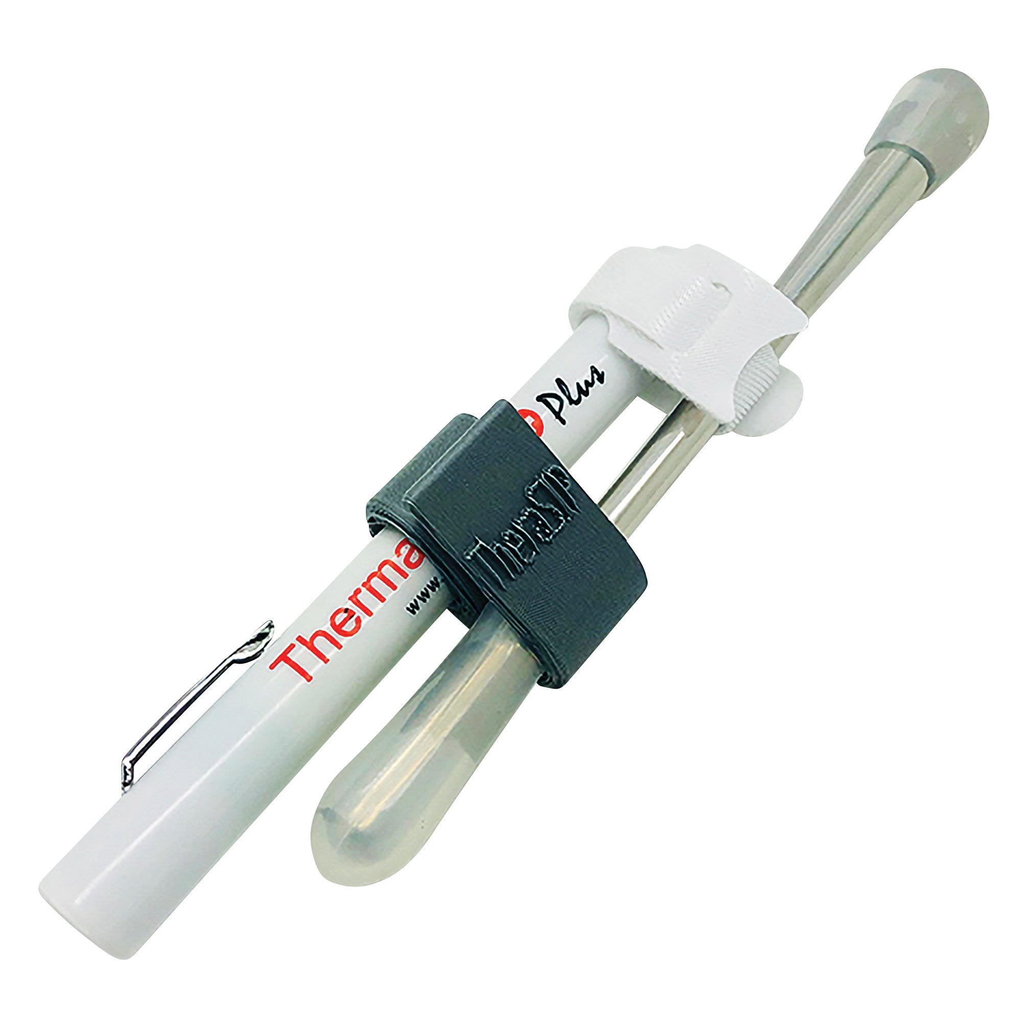 TheraSIP ThermalSTIM PLUS is a dual-ended device with a metal rod and a white and black handle. Text reads "ThermalSTIM PLUS."