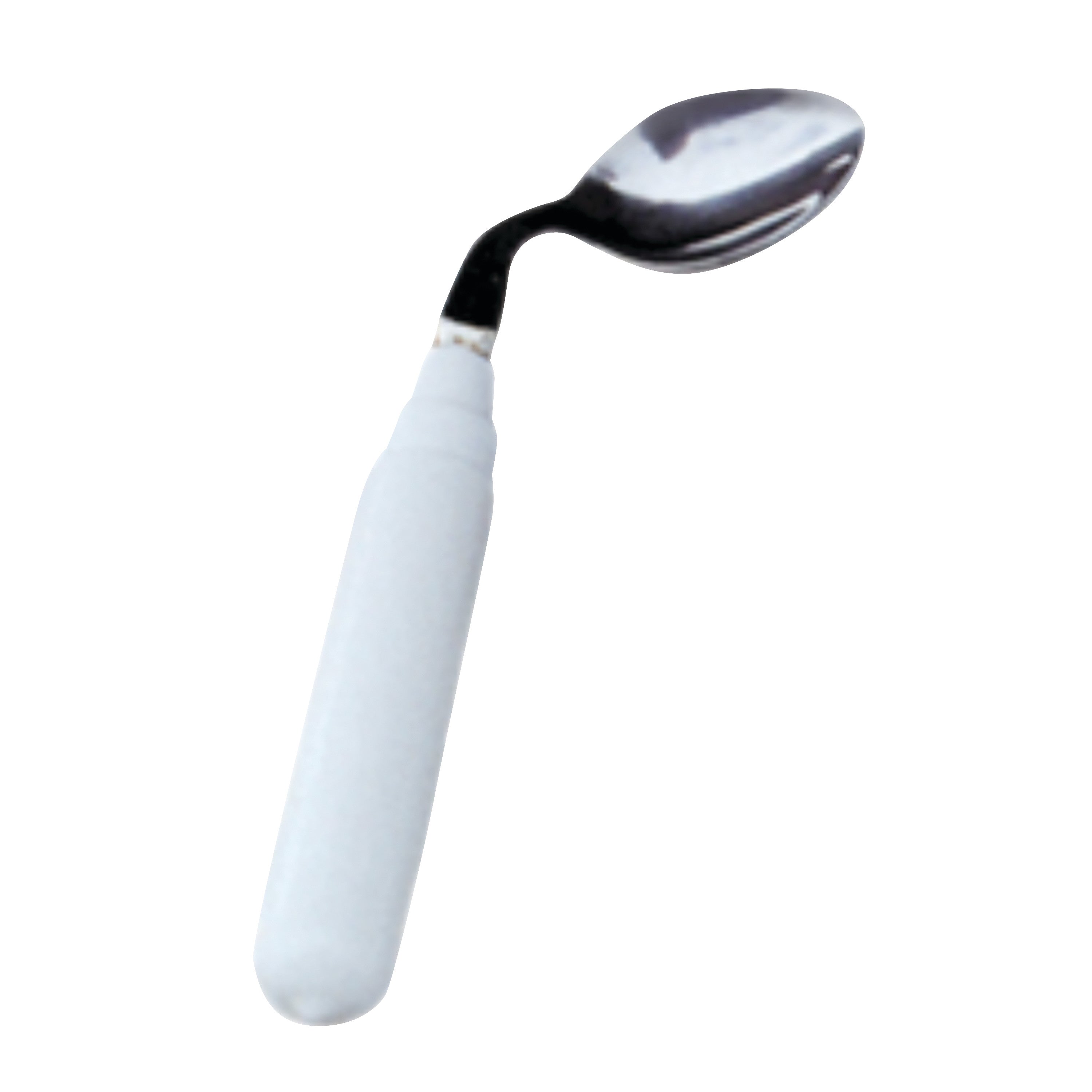 Grip-Tight Angled Utensils spoon with a bent neck and large white handle for ergonomic use.