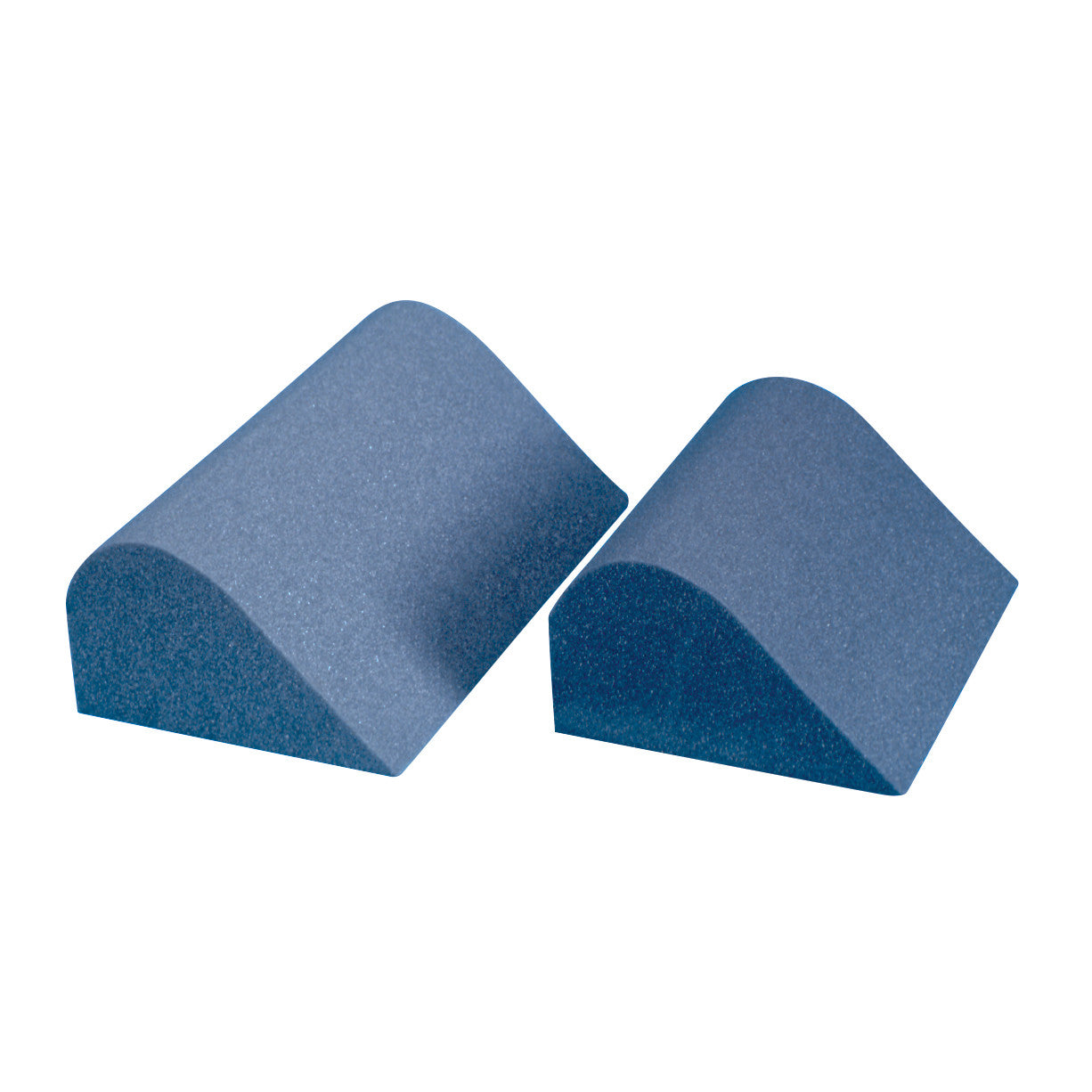 Two blue foam AliMed Angular Bolster wedges, designed for support and positioning.