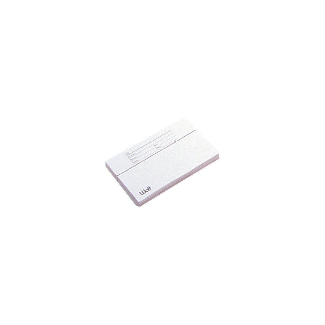 A white "Blank ID Printer Card for Wolf ID Printer" with a rectangular shape and printed lines for text input on its surface.