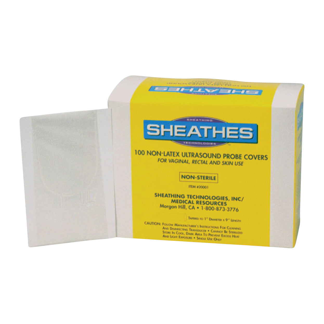 Box of Sheathes Nonsterile Semi-Rolled Non-Latex Ultrasound Probe Covers, for vaginal, rectal, and skin use, 100 count.
