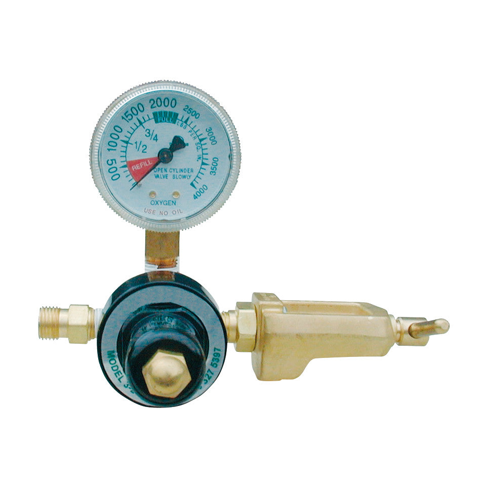 MRI Conditional Medical Air Regulator with a pressure gauge and brass fittings, displaying a range from 0 to 4000 PSI.
