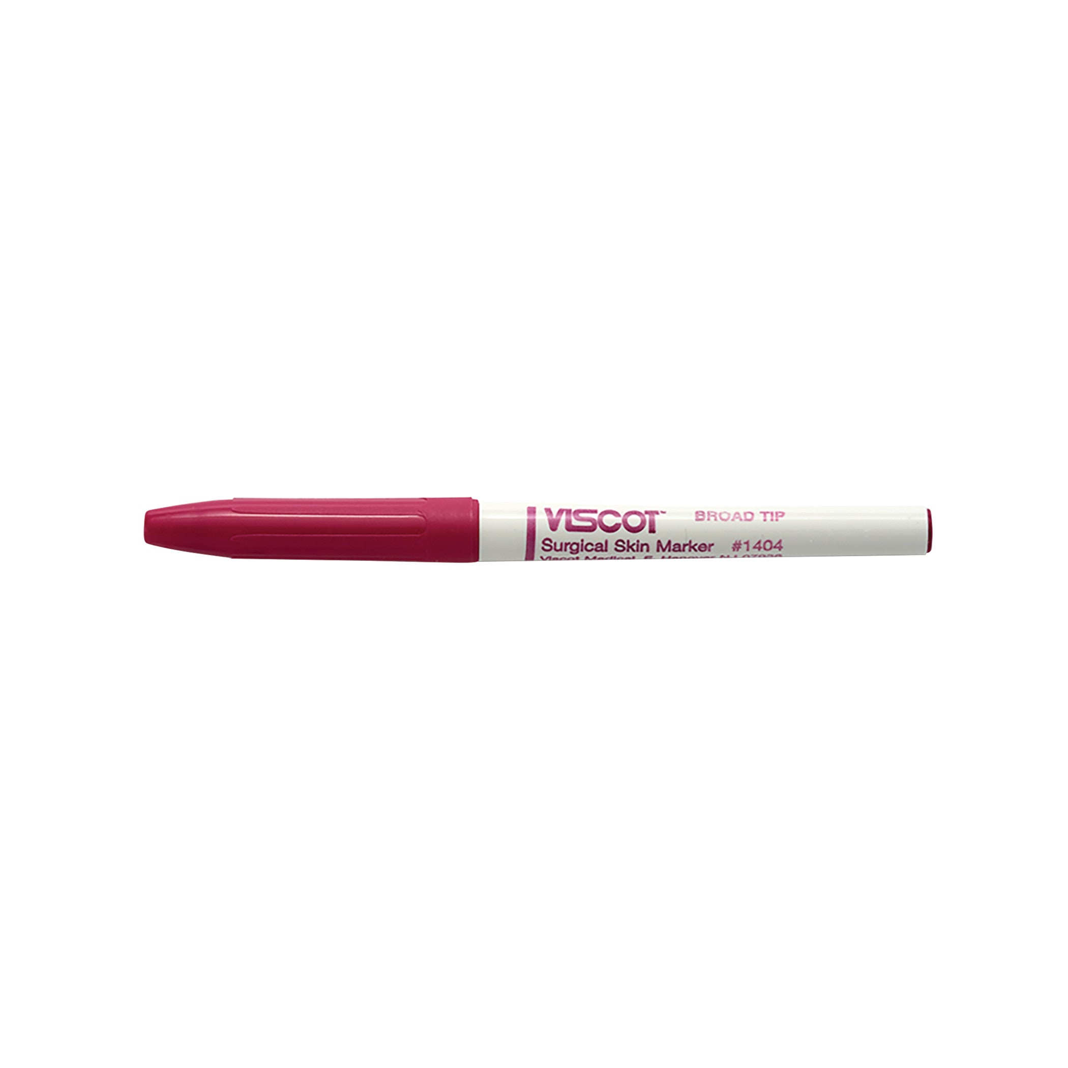 A Viscot Precision Surgical Skin Marker with a broad tip, featuring a white body and a pink cap and tip.