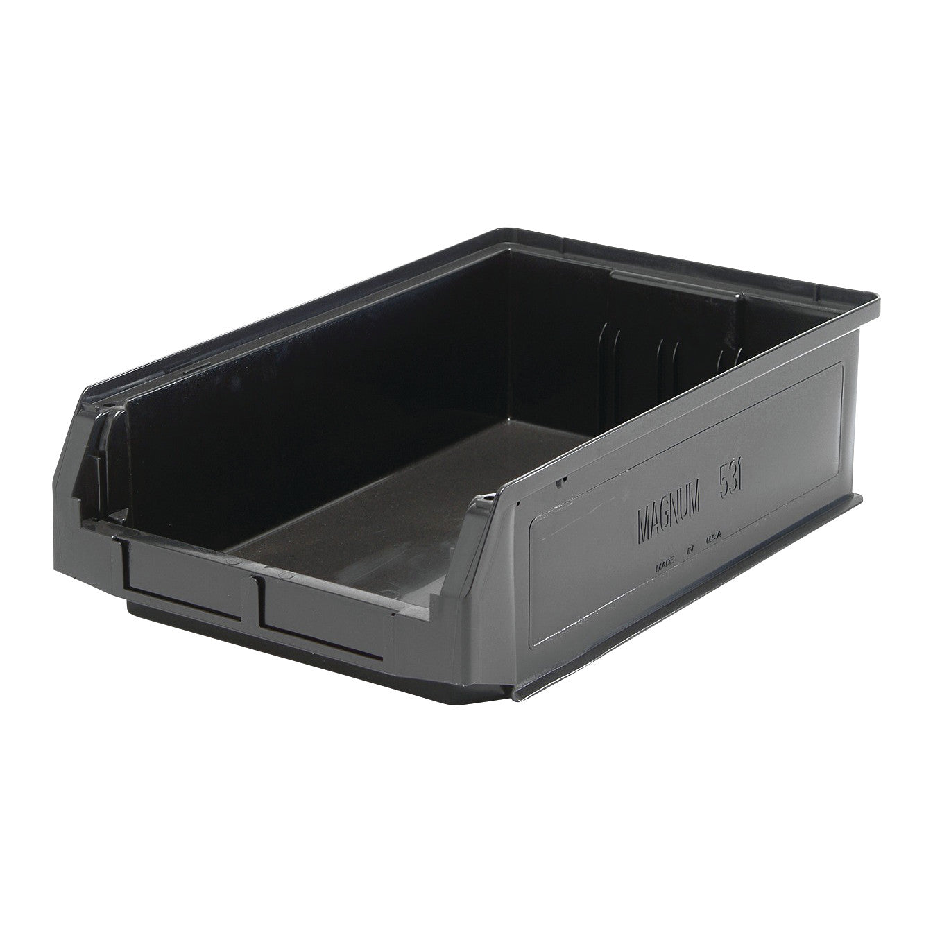 A gray Quantum Ultra Stack and Hang Bin with reinforced sides and an open front for easy access and stacking.