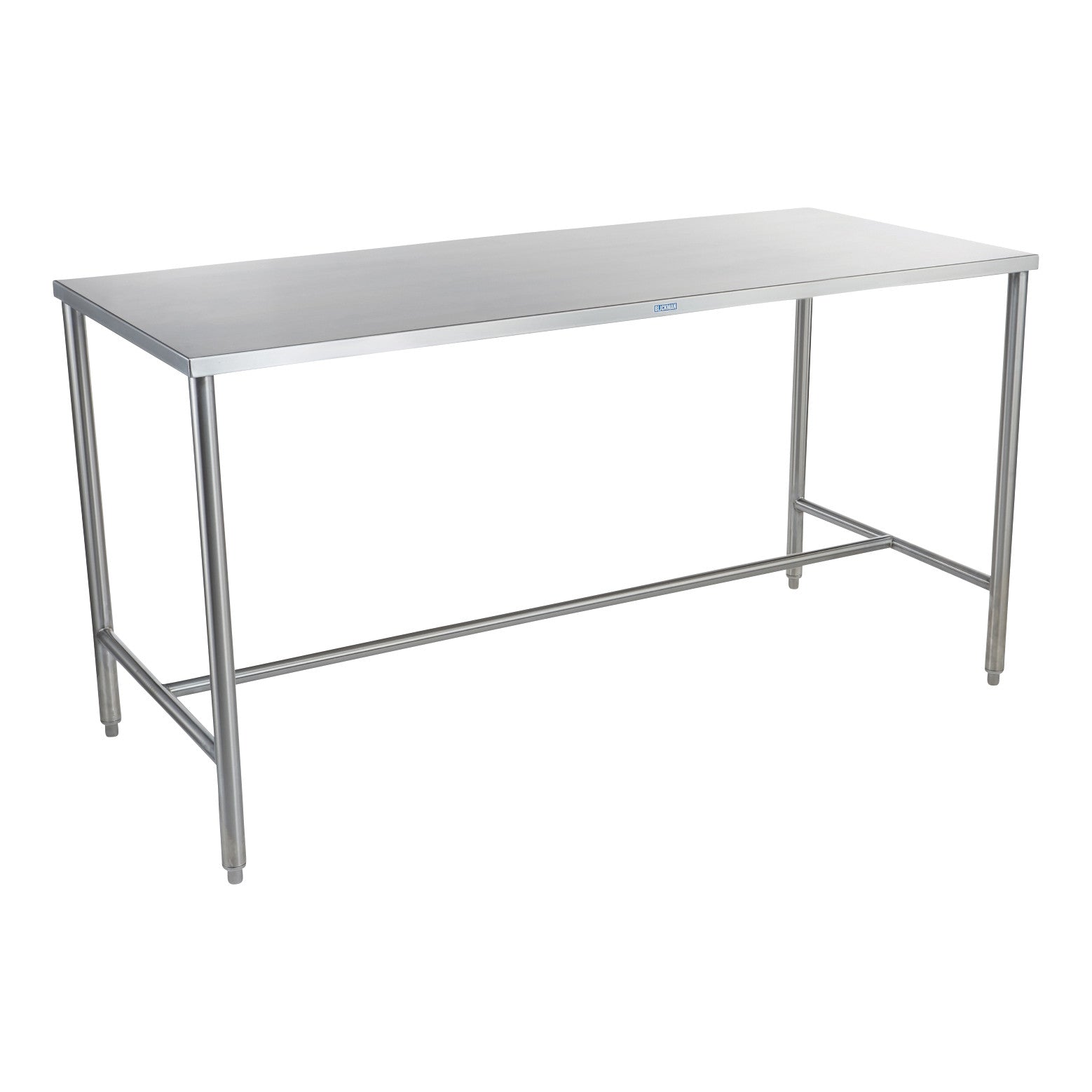 Stainless steel Blickman Work Table with H-Brace. Simple design features a flat top and supportive H-brace between the legs.