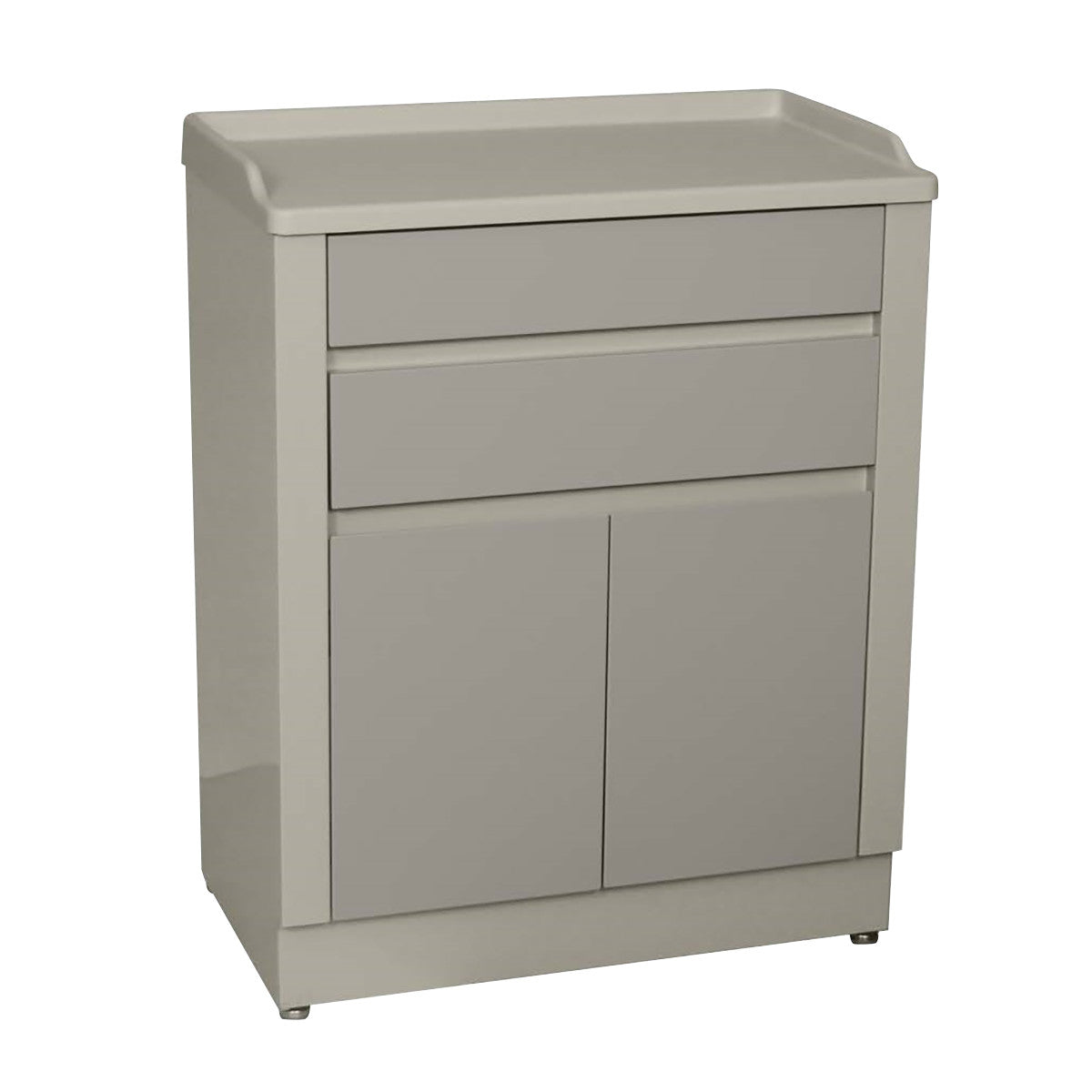 The UMF Short Stationary Treatment Cabinet is a gray, compact cabinet with one drawer and two lower doors.