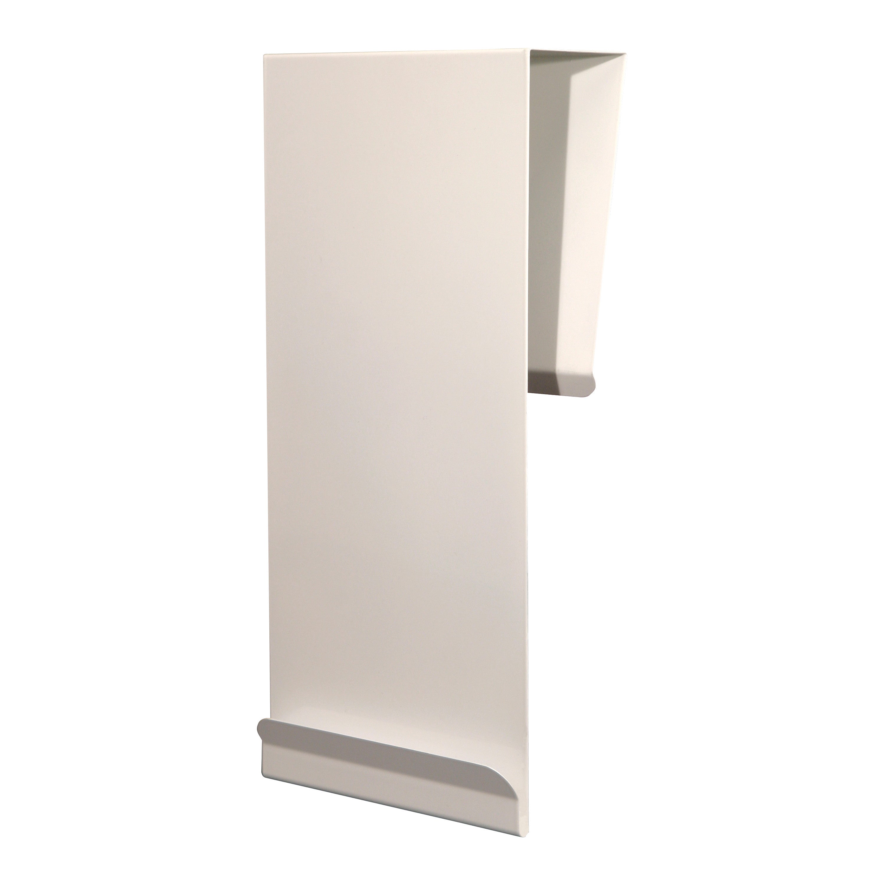 White metal Door Mount/Hanger for Bowman Isolation Stations with a rectangular shape and a lip at the bottom.