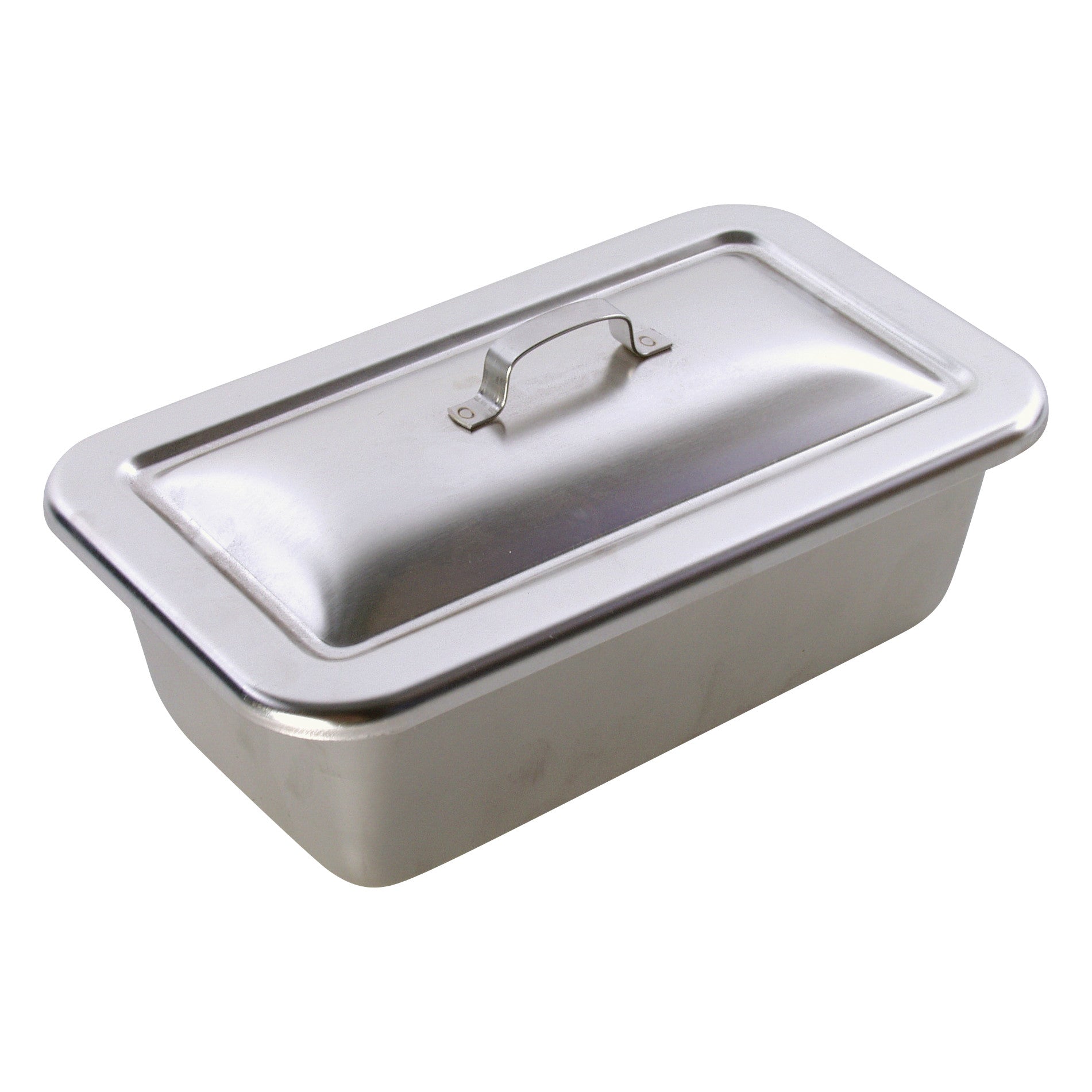 A Dome Cover for Polar Ware Stainless Steel Sterilization Tray, featuring a rectangular metal lid with a handle on top.
