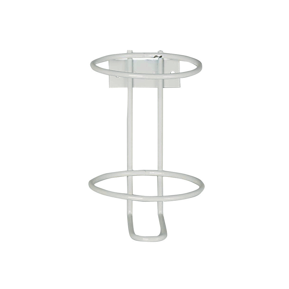 White metal Hold-It Round Quart Bottle Holder with two circular rings, designed for wall mounting.