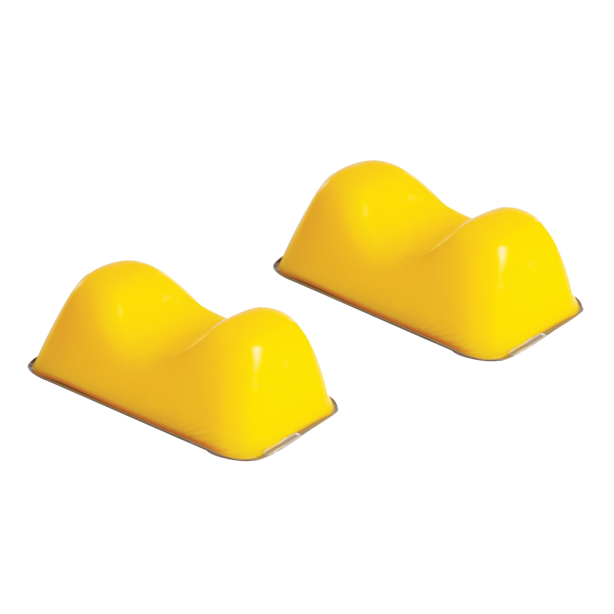 Two yellow AliMed AliLite Heel Pads with a contoured shape, designed to support and cushion the heels.