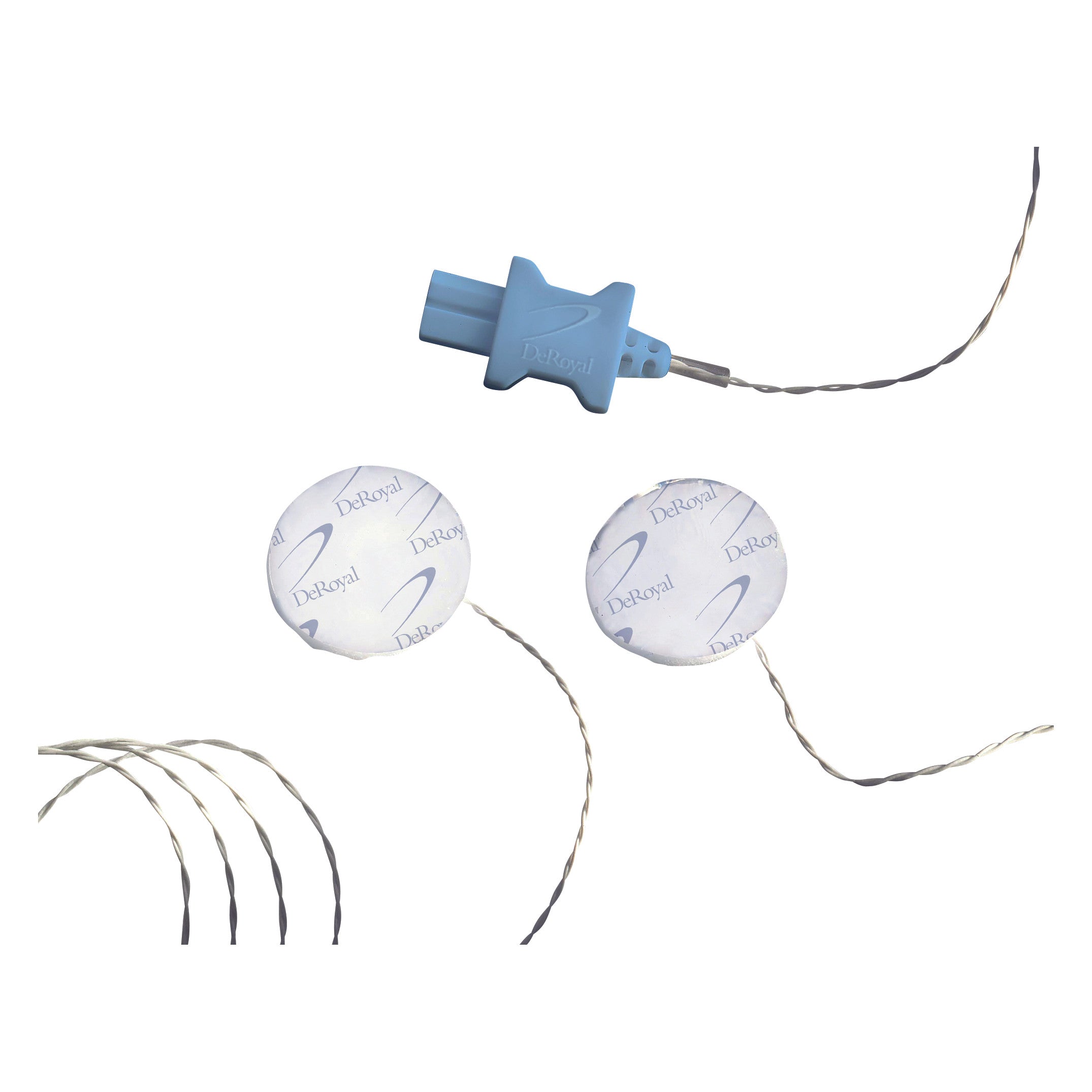 Adult Skin Temperature Probe with blue connector and two circular sensors featuring the DeRoyal logo.