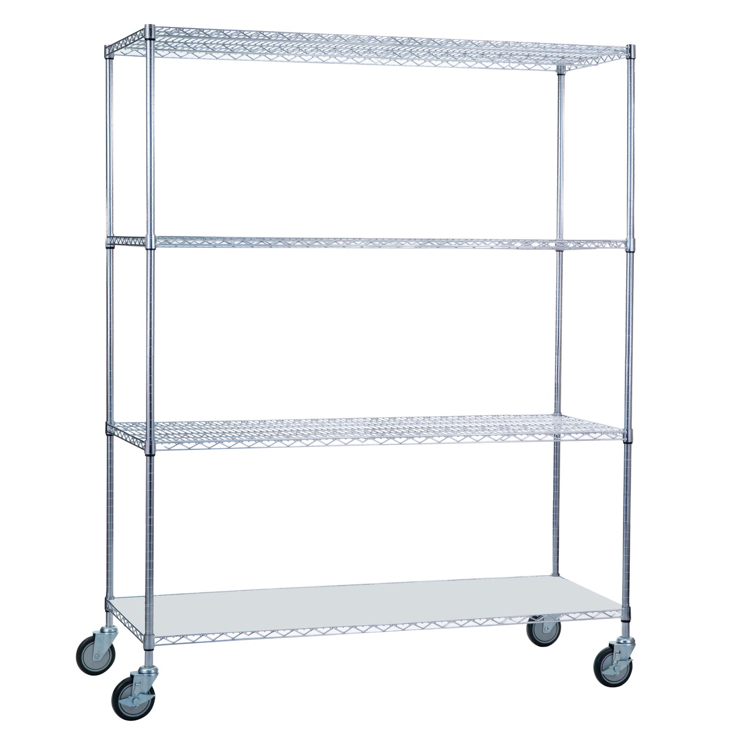AliMed 4-Shelf Chrome Wire Linen Cart with four wire shelves and caster wheels for mobility, shown against a white background.