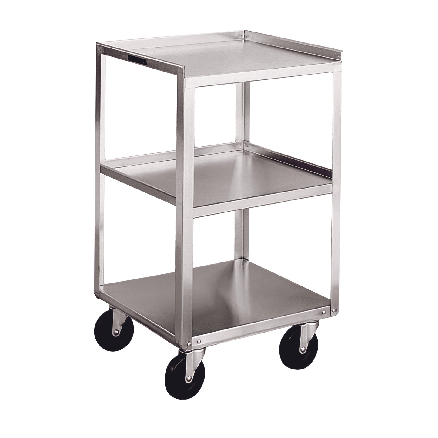 AliMed Stainless Steel Equipment Stand with three shelves and four black wheels, designed for durability and mobility.