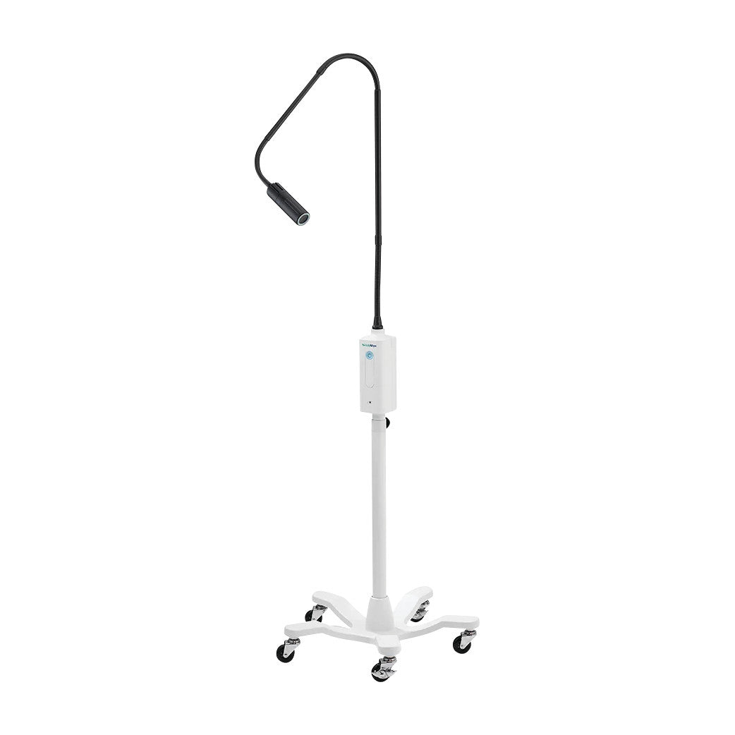 Mobile Stand for Welch Allyn Green Series Exam Light IV, featuring a flexible arm and a wheeled base for easy mobility.