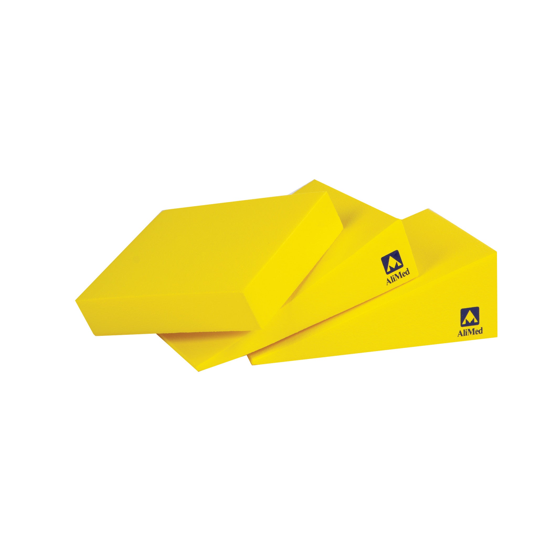 Yellow AliMed Protecta-Coat Positioning Set includes foam wedges and a block, designed for medical positioning.
