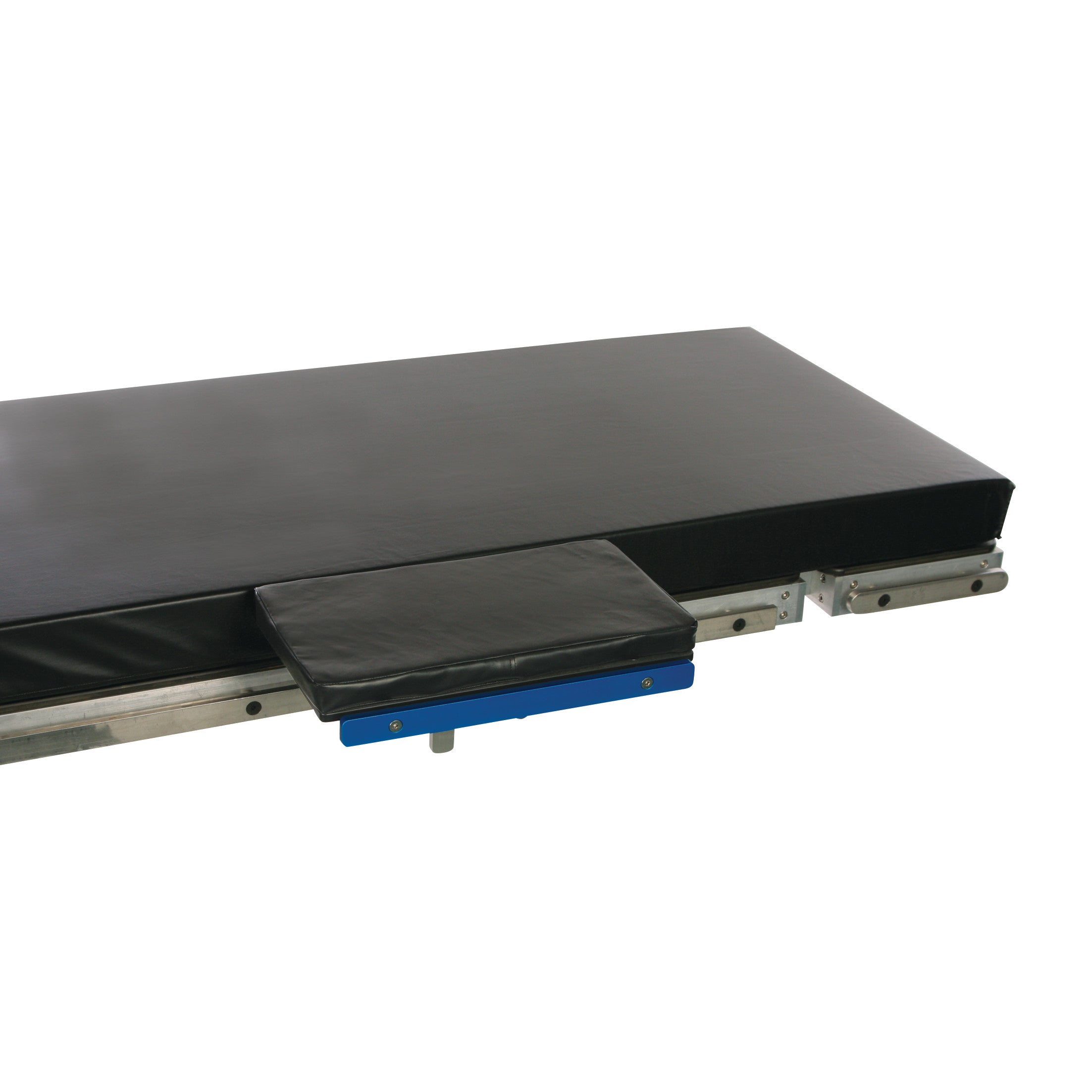 AliMed Table Width Extender, a black padded extension on a metal frame, designed to increase table surface area.