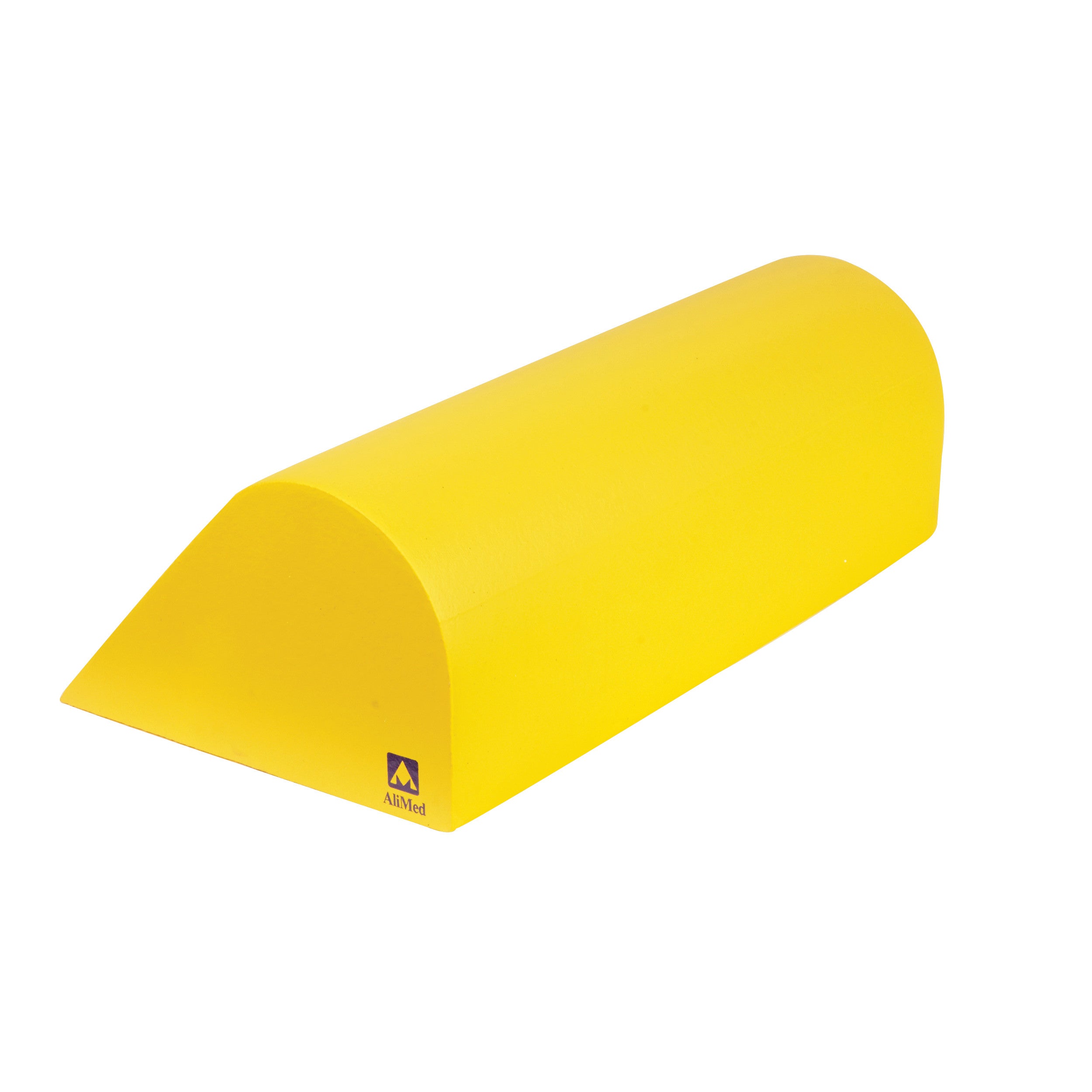 A yellow AliMed Protecta-Coat Standard Knee Bolster with a half-cylinder shape and flat base is shown on a white background.