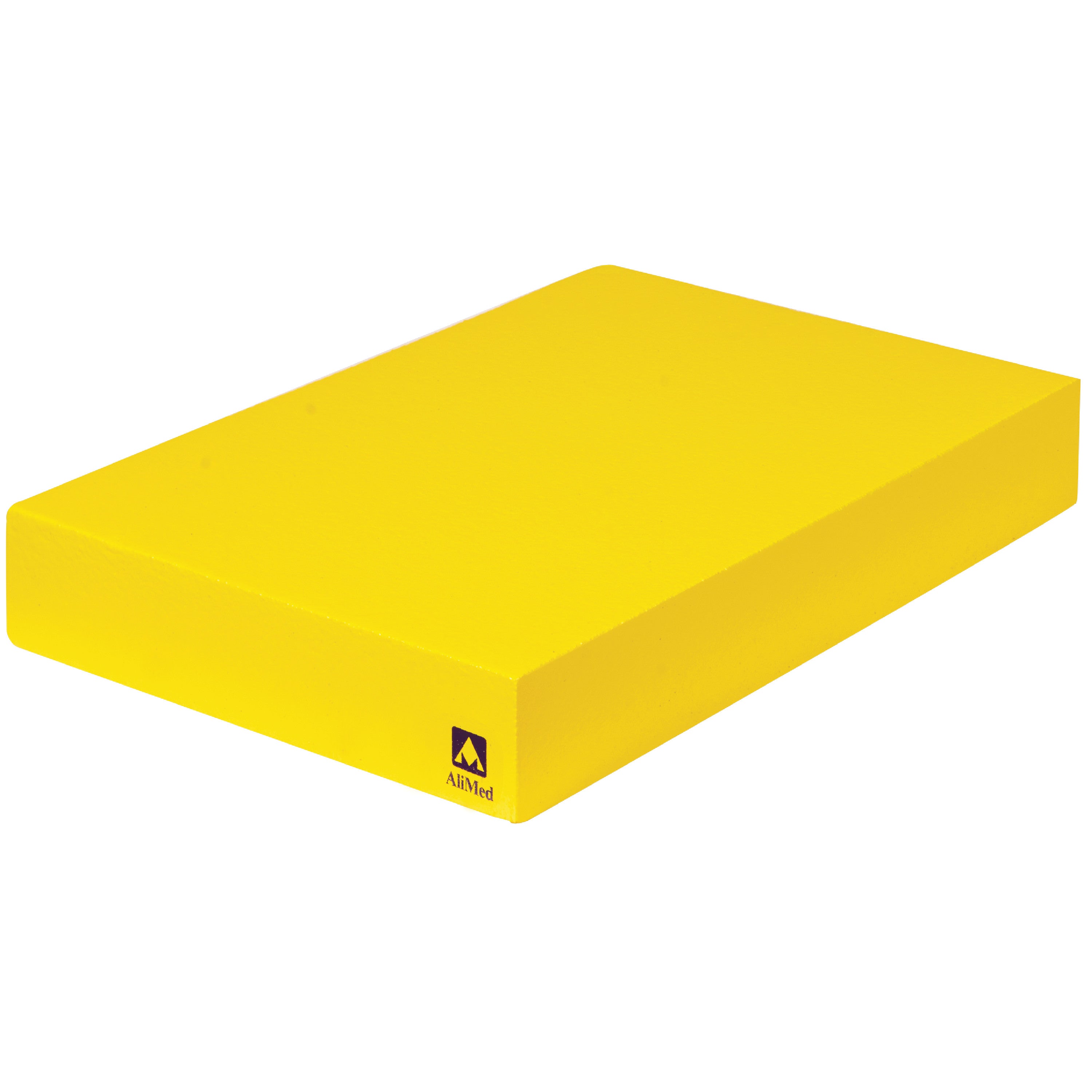 Yellow AliMed Protecta-Coat Rectangle Positioner with a smooth surface and printed logo on the side.