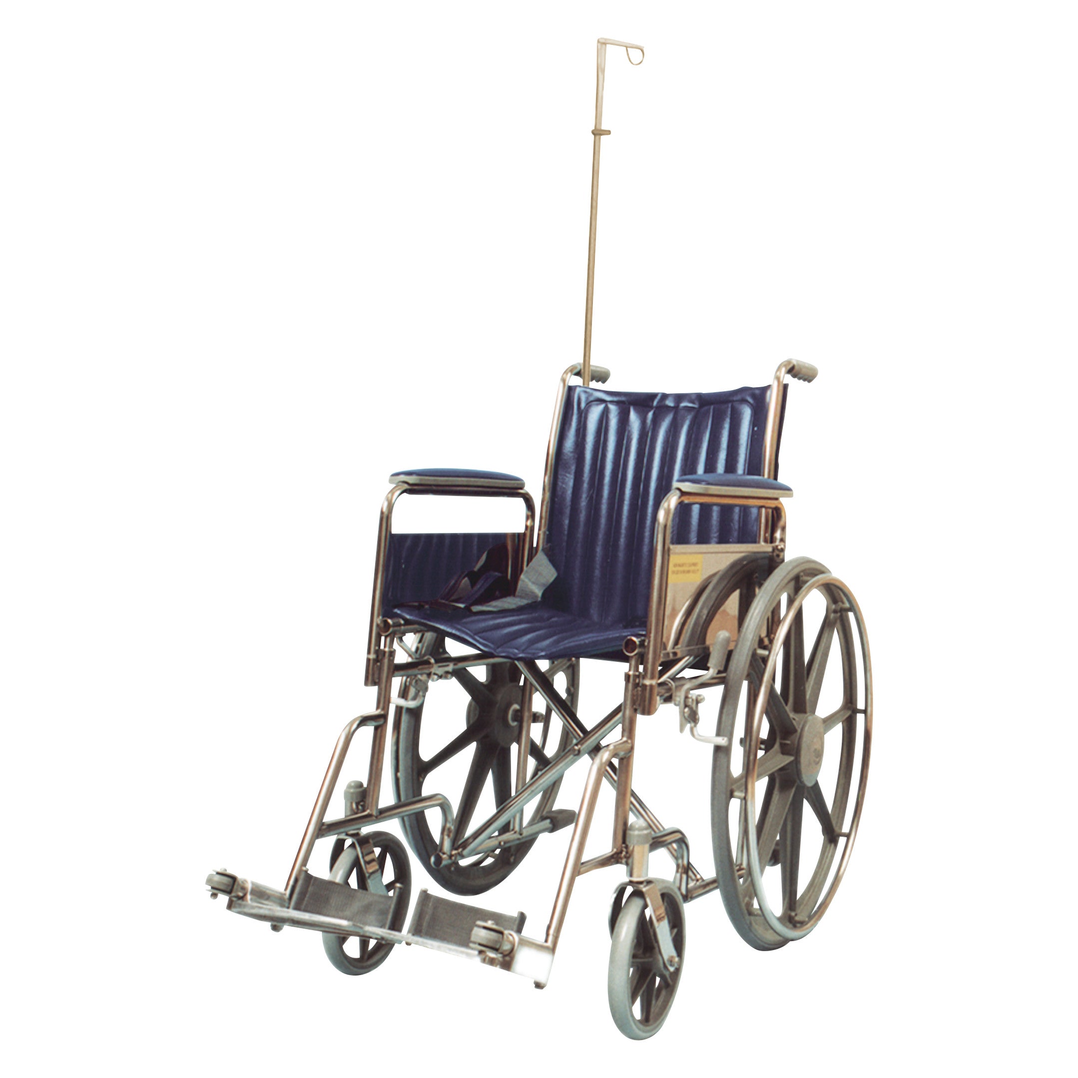 MRI Wheelchair with IV Pole and E-Cylinder Holder, featuring a dark seat and large rear wheels, designed for accessibility.