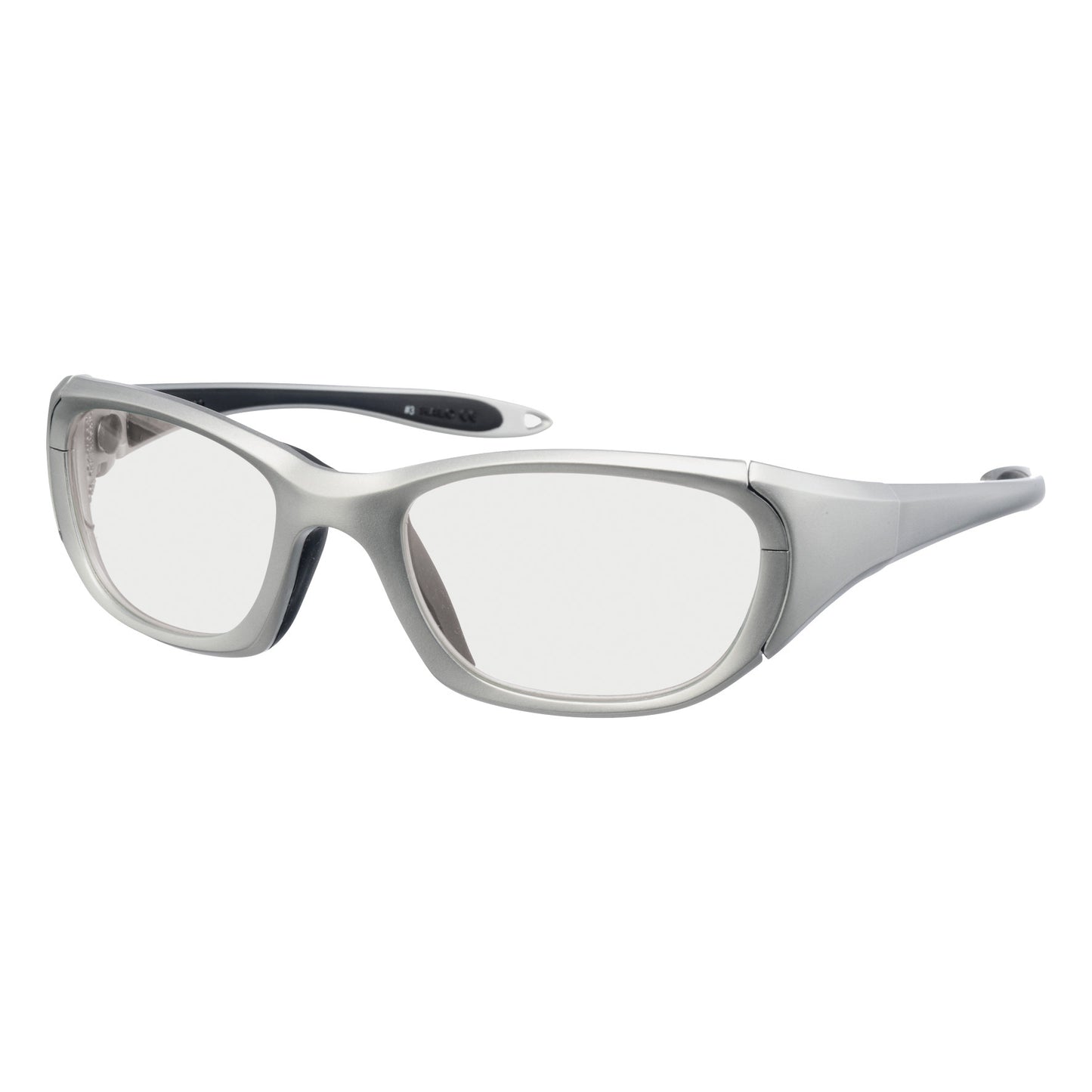 Sleek silver Laser Safety Glasses with clear lenses and a modern, contoured frame design.