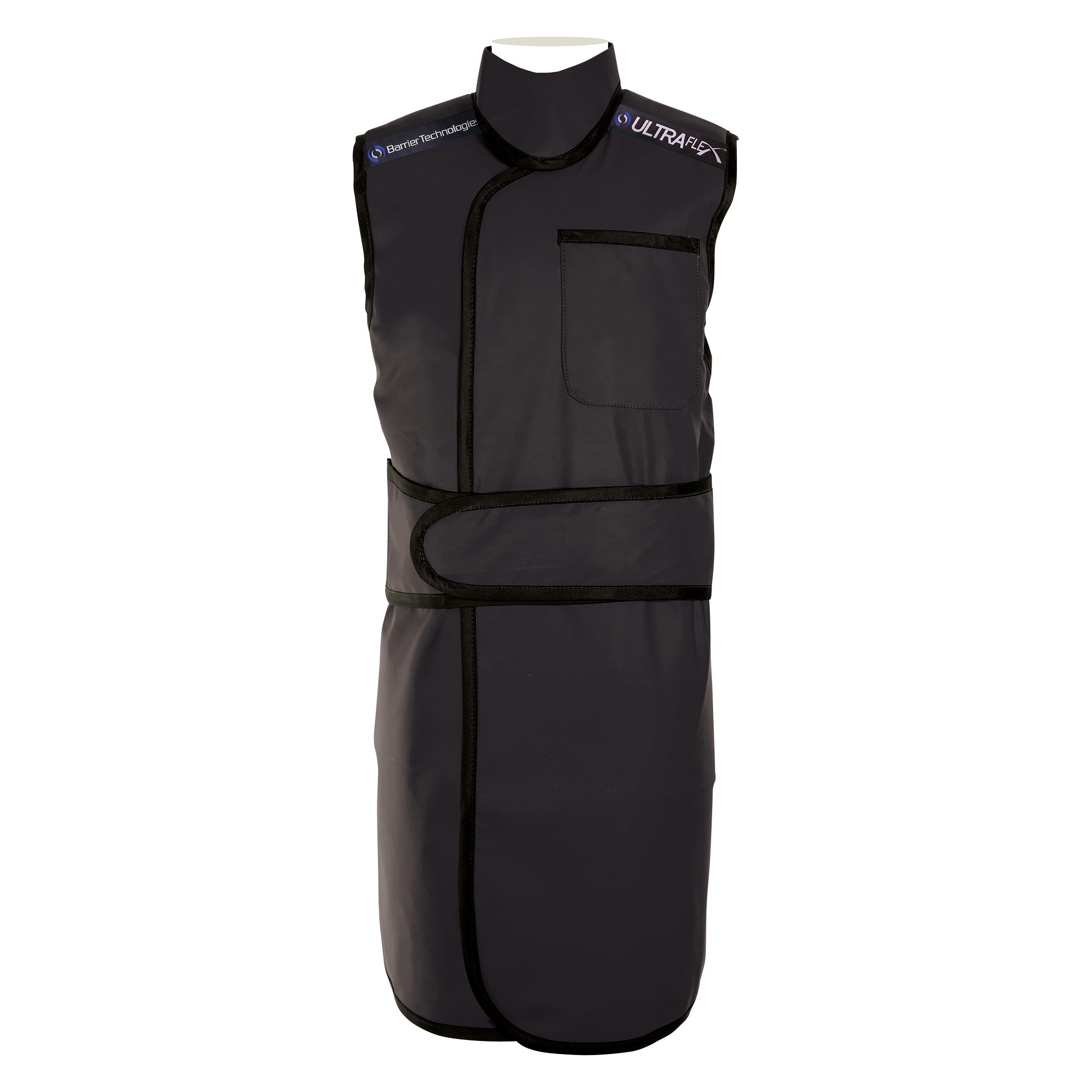 Lead-Free Apron by Barrier Technologies, called UltraFlex Wrap with Support, shown on a mannequin, featuring a front pocket.
