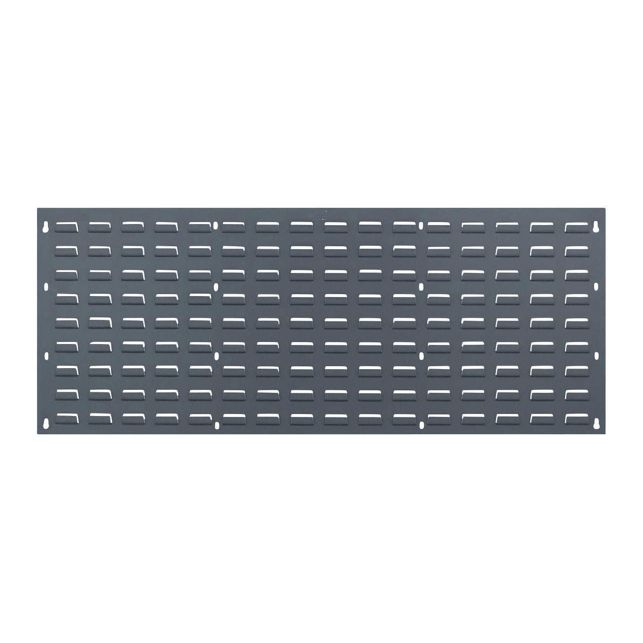 Quantum Solid Louvered Panel in black with multiple horizontal slots and mounting holes on the edges.