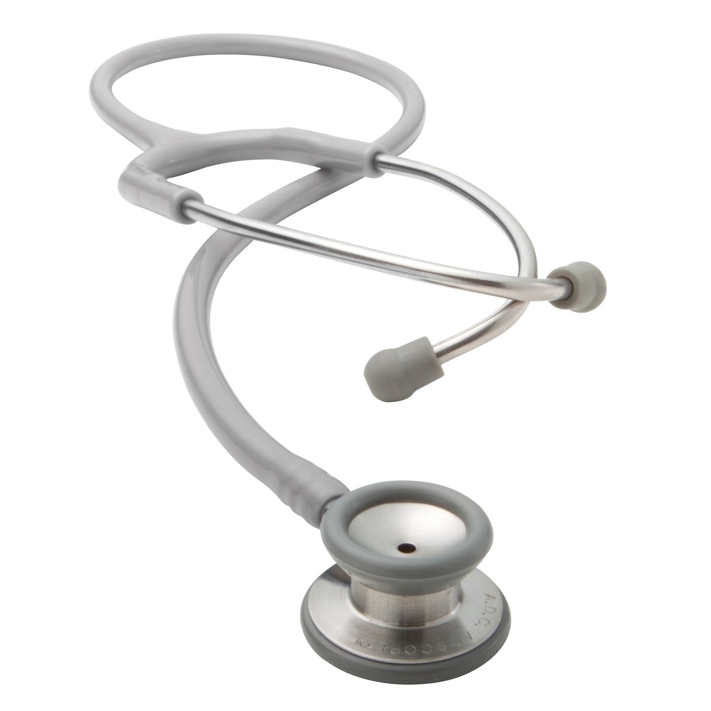A grey ADC Adscope 604 Pediatric Stethoscope with a dual-head chestpiece and soft eartips is shown against a white background.