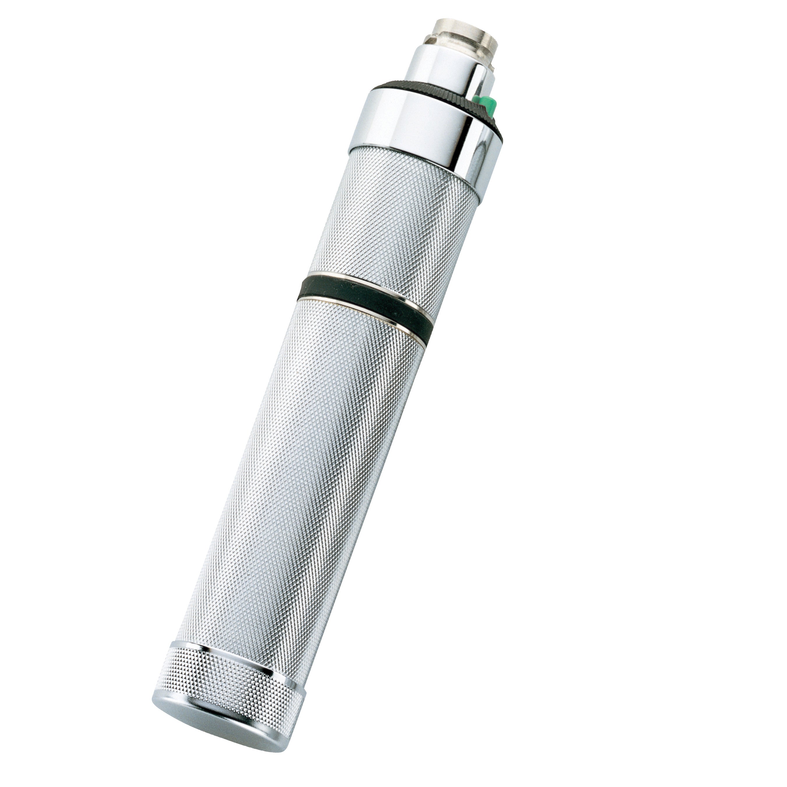 The Rechargeable Handle for Welch Allyn 3.5V Otoscope Head is a textured, metallic cylindrical handle with chrome accents.