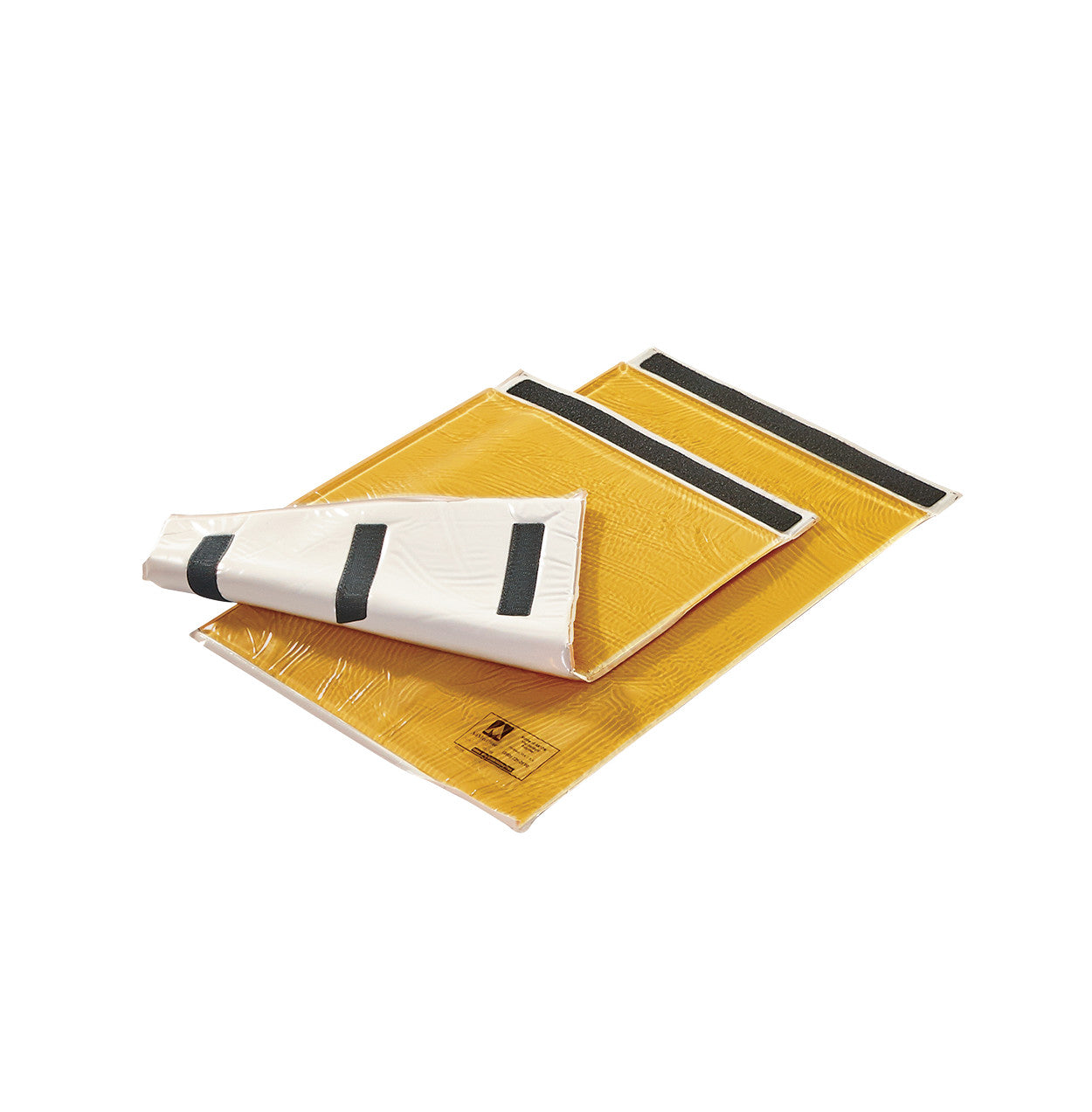 AliMed AliGel Rectangular Ulnar/Brachial Nerve Protector, featuring yellow gel pads with black straps, is displayed overlapping.