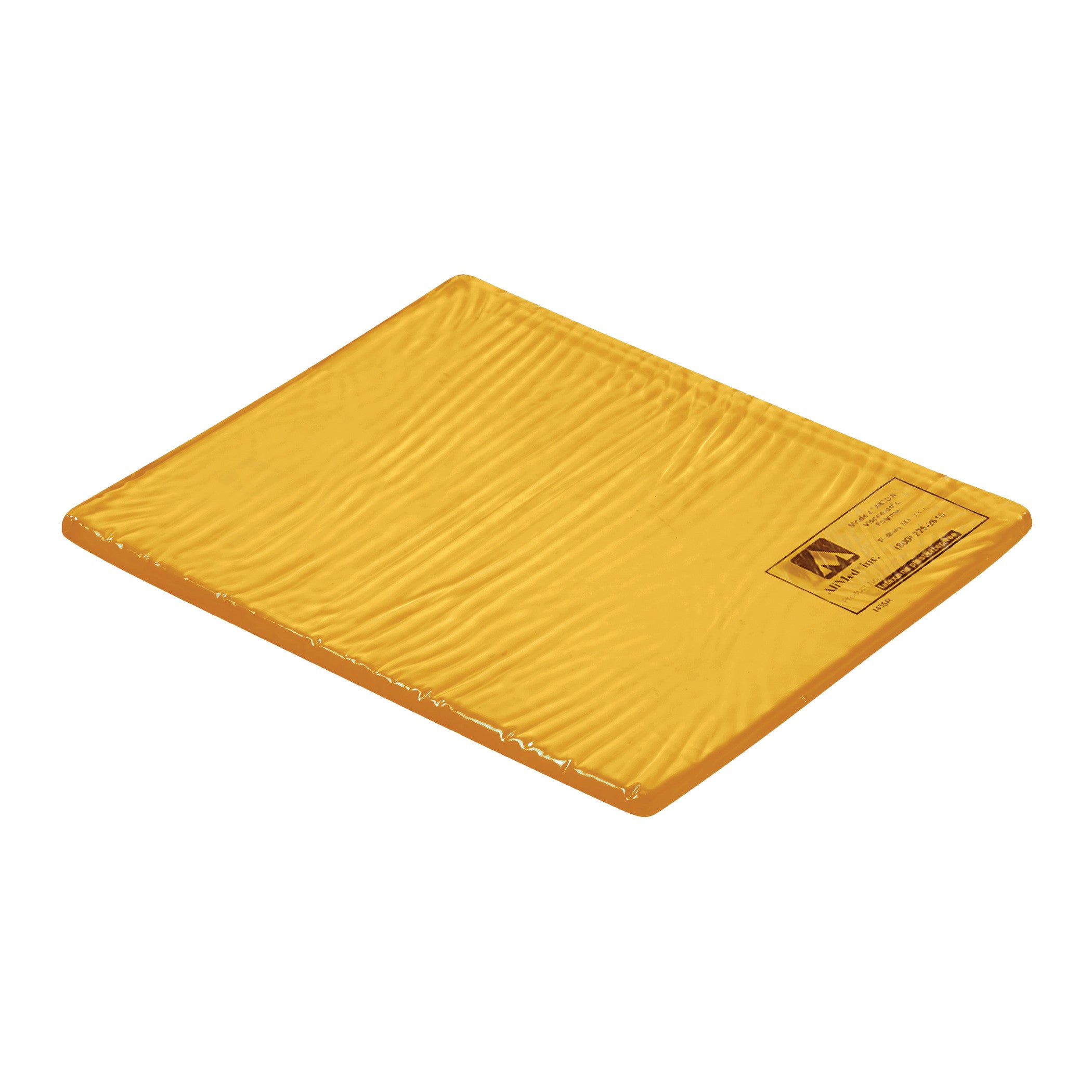 AliMed AliGel Knee Crutch Pad, in yellow, shown from an angled view with a textured surface and a label in the corner.