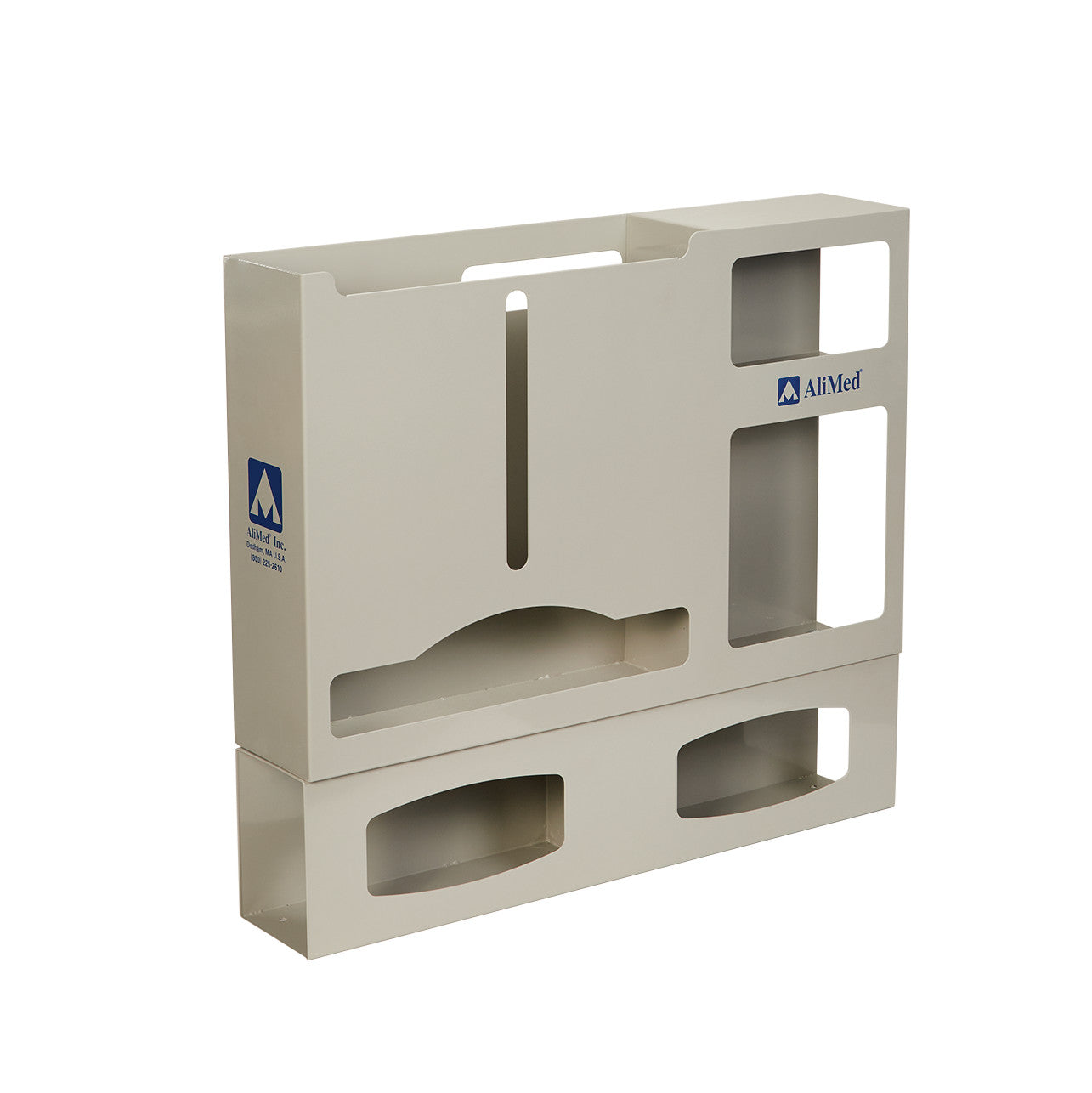 AliMed PPE Organizer, a beige wall-mounted unit with compartments for organizing personal protective equipment.