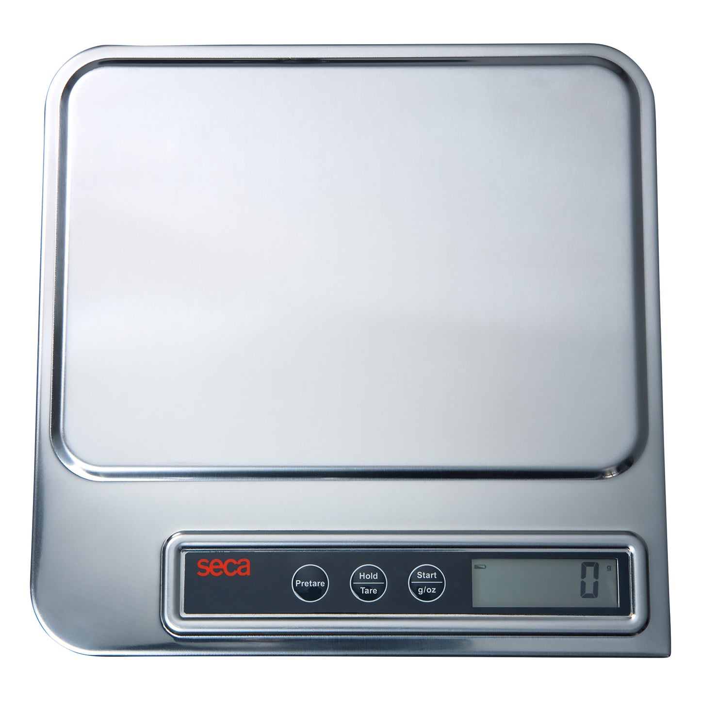 This is the seca 856 Digital Organ and Diaper Scale, featuring a stainless steel surface and digital display with control buttons.