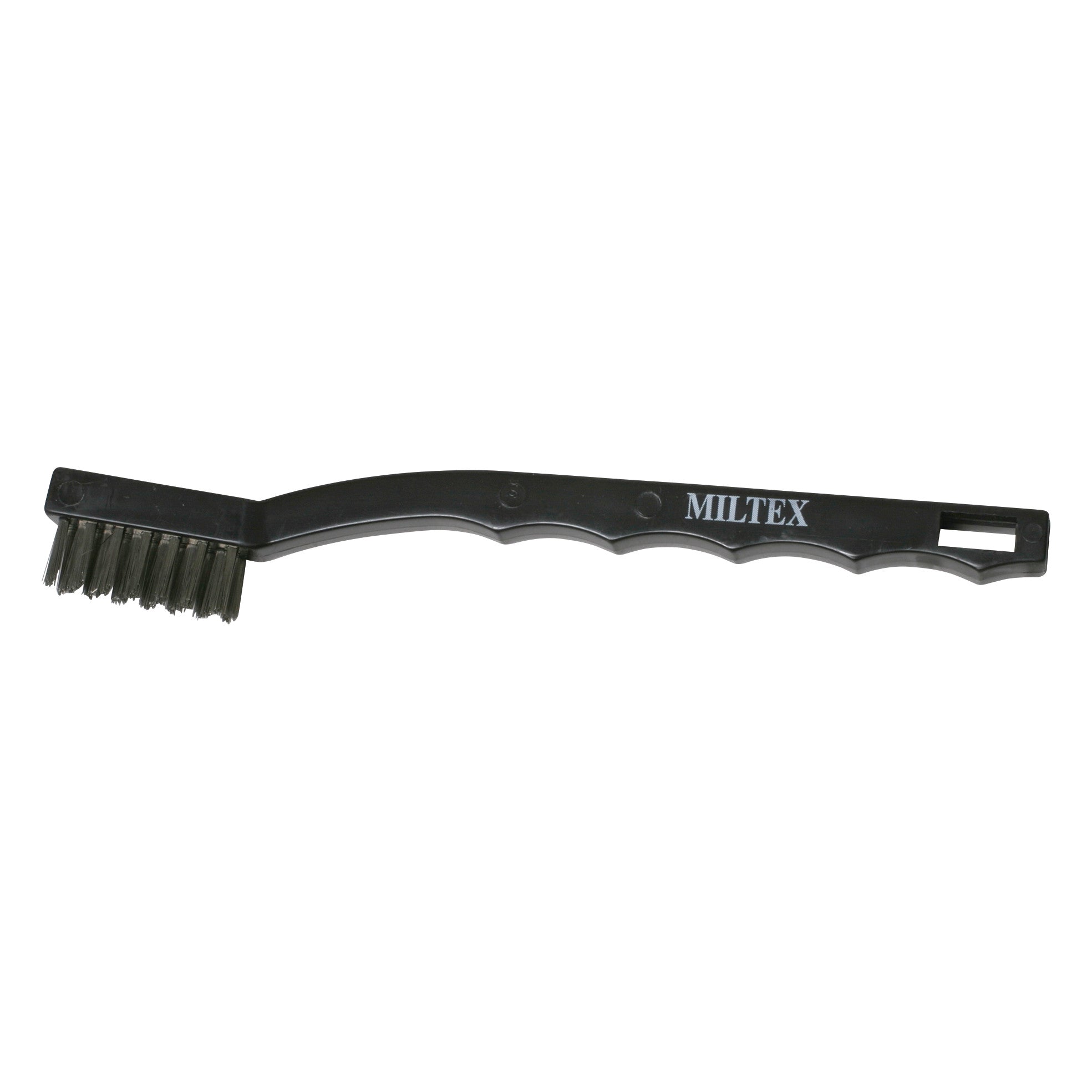 A Miltex Instrument Cleaning Brush with a black handle and dense bristles, designed for effective cleaning.
