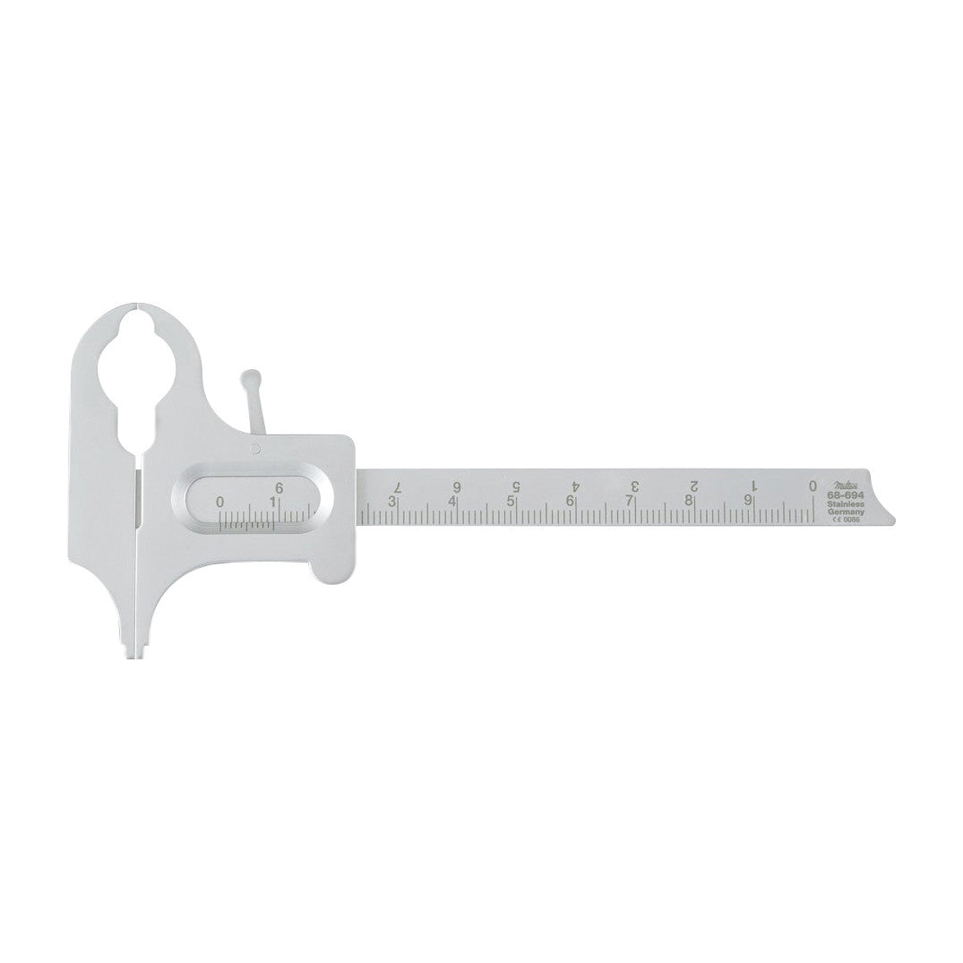 Miltex Boley Gauge Calipers, a stainless steel measuring tool with a sliding ruler and a scale, used for precise measurements.