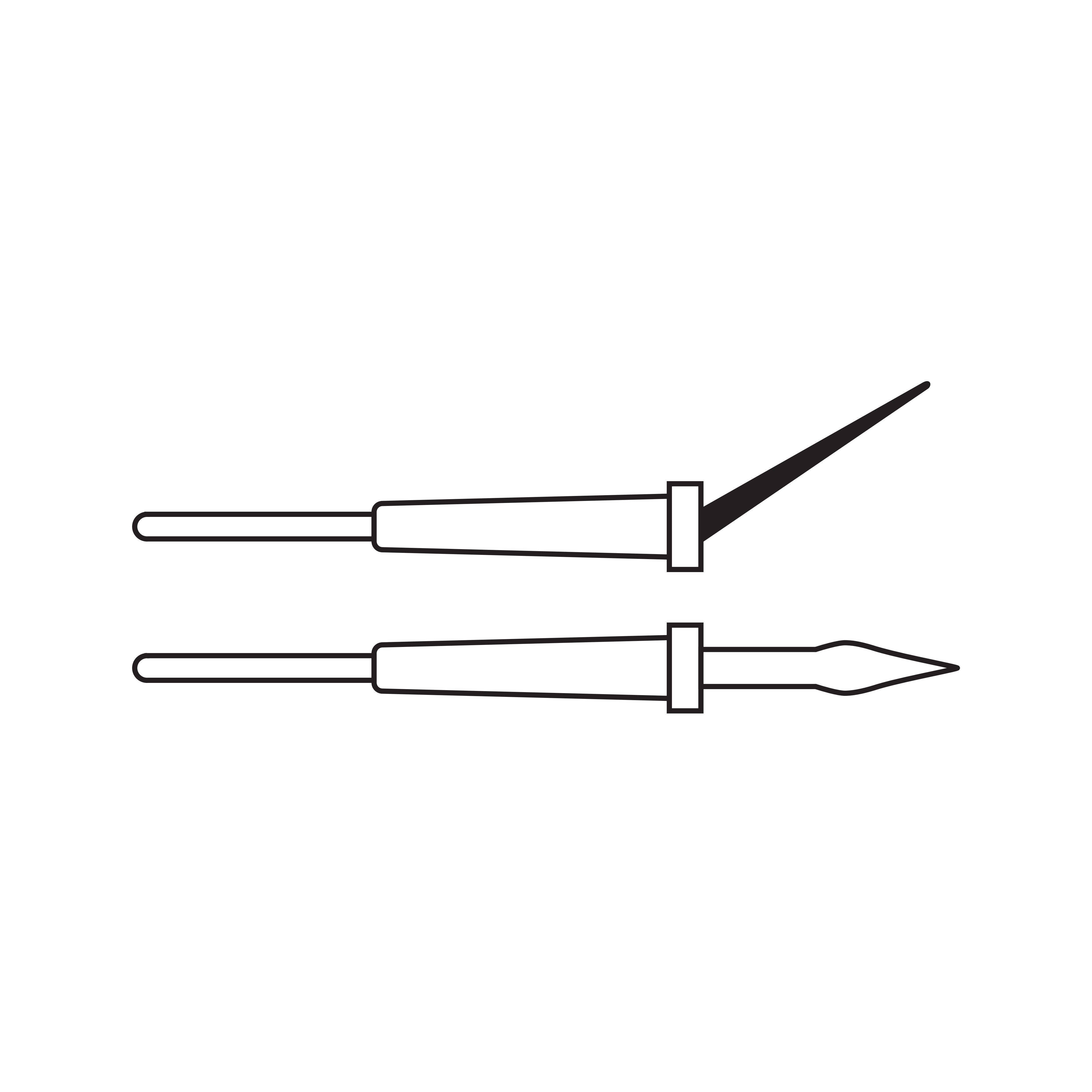 Line drawing of two Electrolase Hyfrecator Tips with pointed metal ends, positioned in parallel on a plain background.