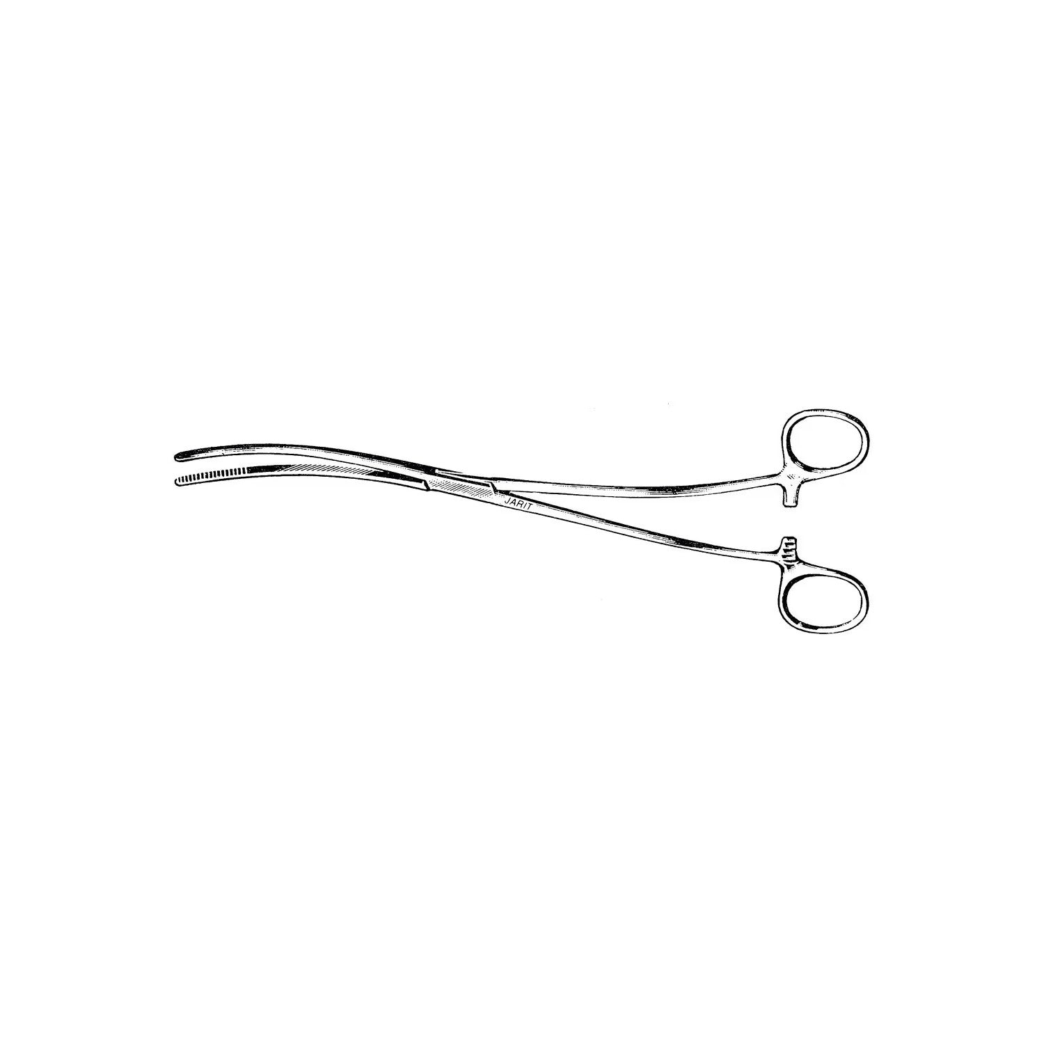 A black and white illustration of Bozeman Uterine Dressing Forceps with a curved design and looped handles on a white background.