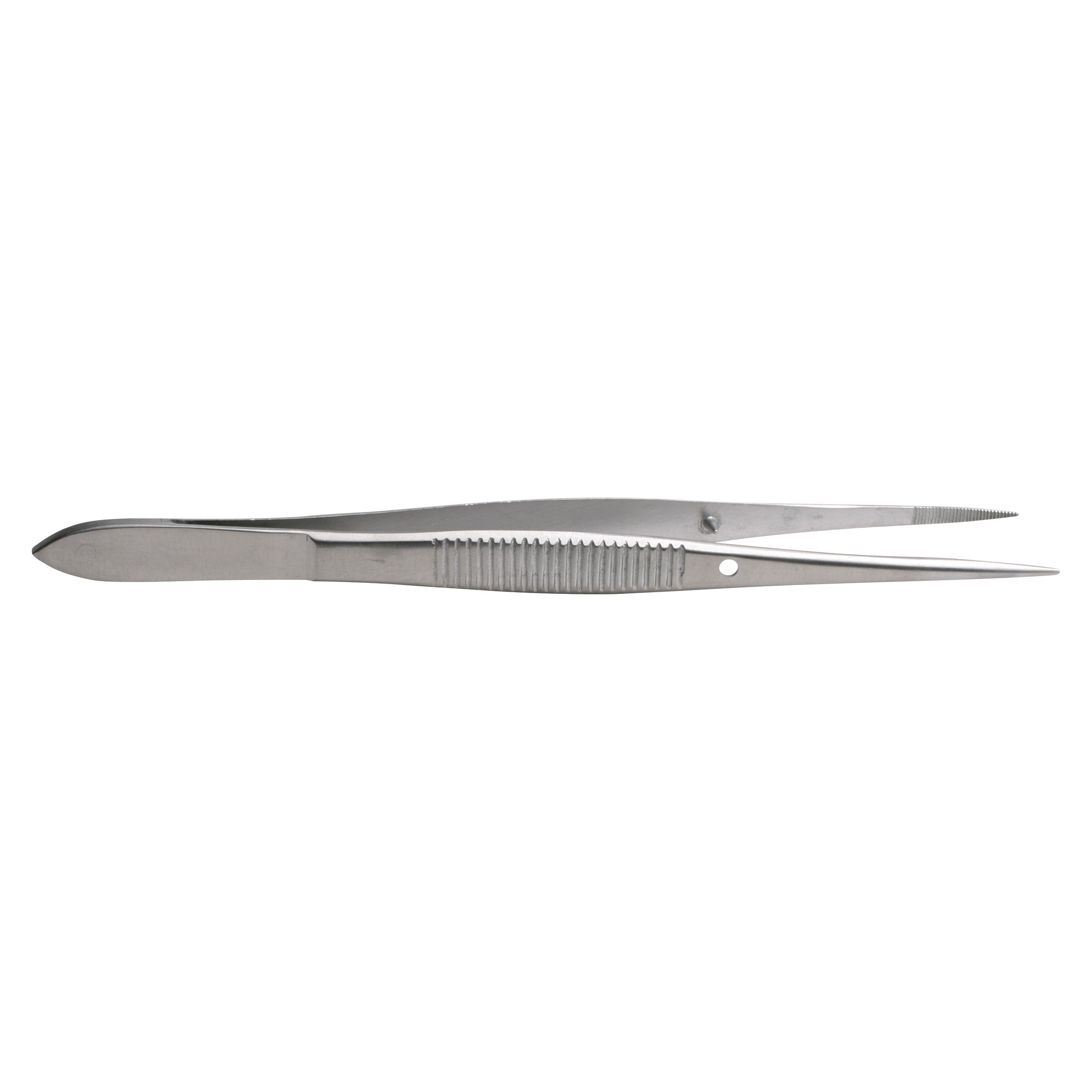 Miltex Plain Splinter Forceps are metal tweezers with textured grips and fine, pointed tips for precise handling.