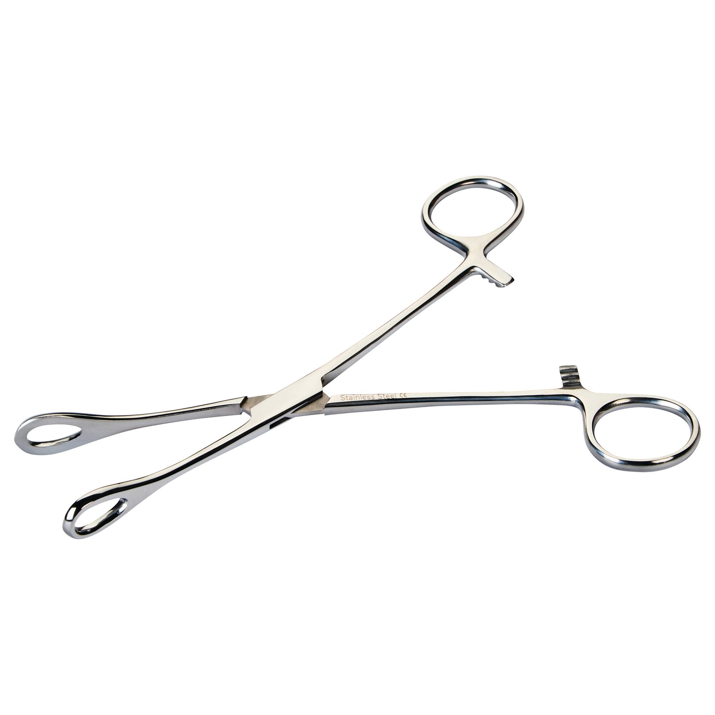 Smooth Foerster Sponge Forceps are stainless steel medical instruments with looped handles and oval, smooth-ended tips.