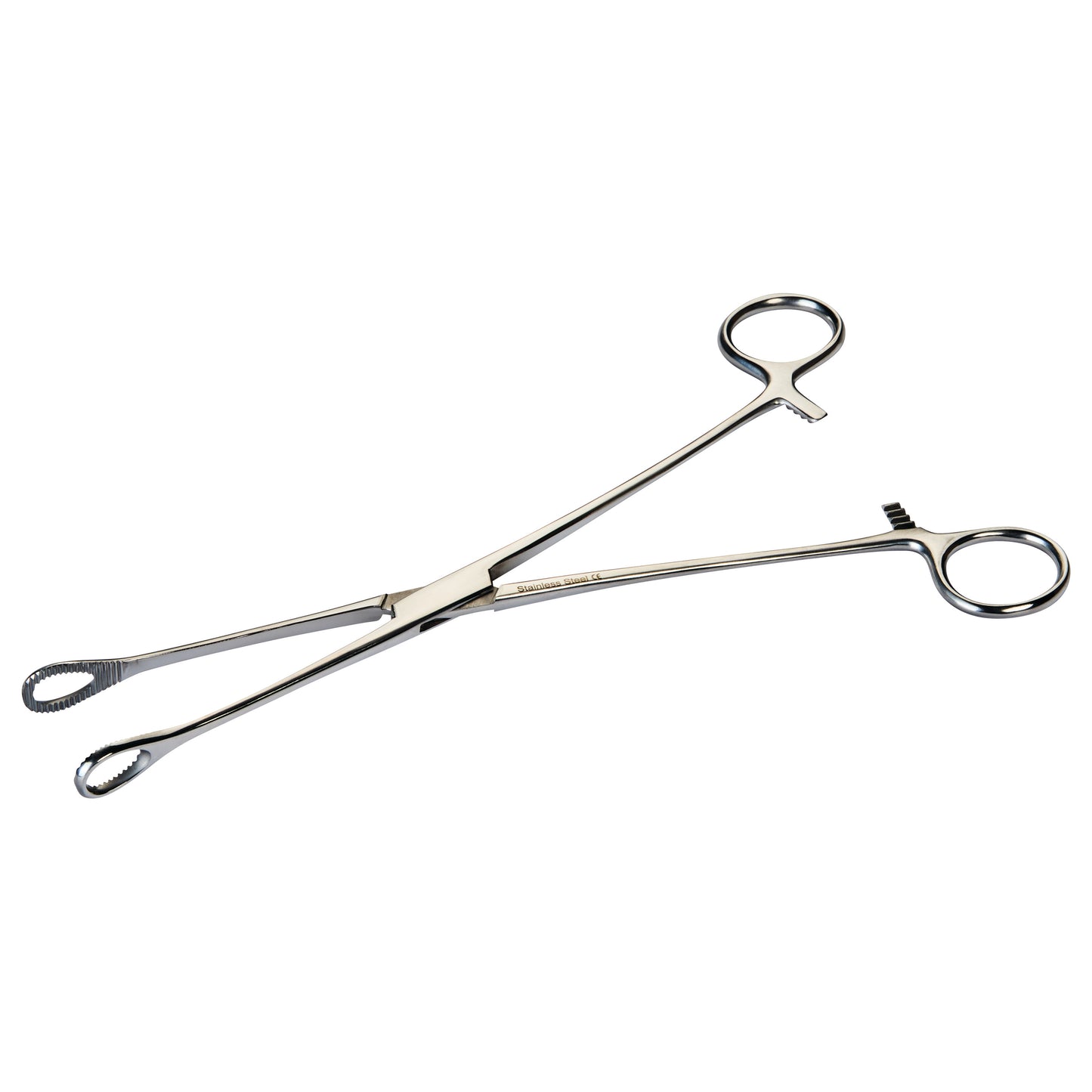 Serrated Foerster Sponge Forceps with looped handles and serrated tips, shown against a white background.