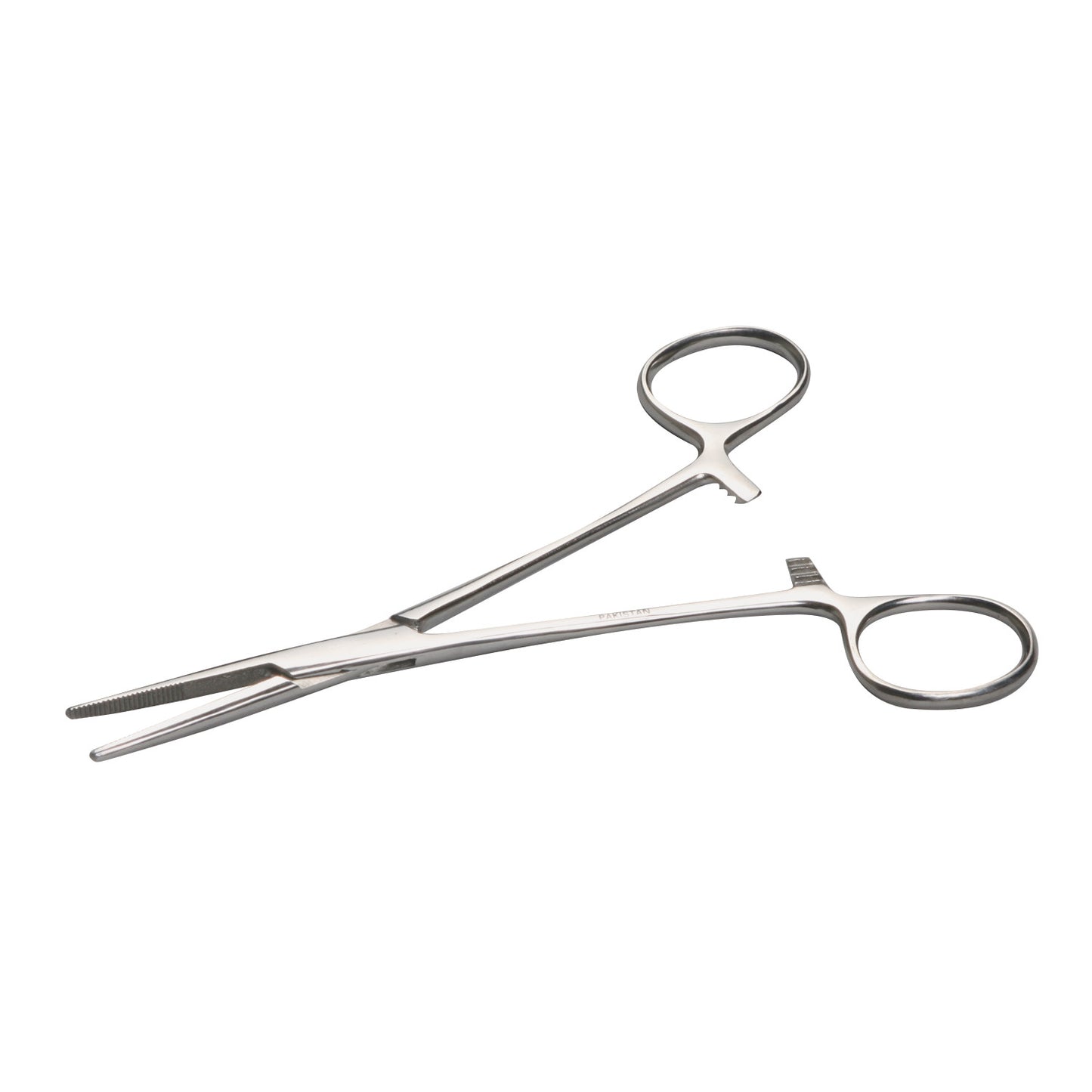 Steel Kelly Forceps with curved tips and finger loops, used for medical clamping and gripping.