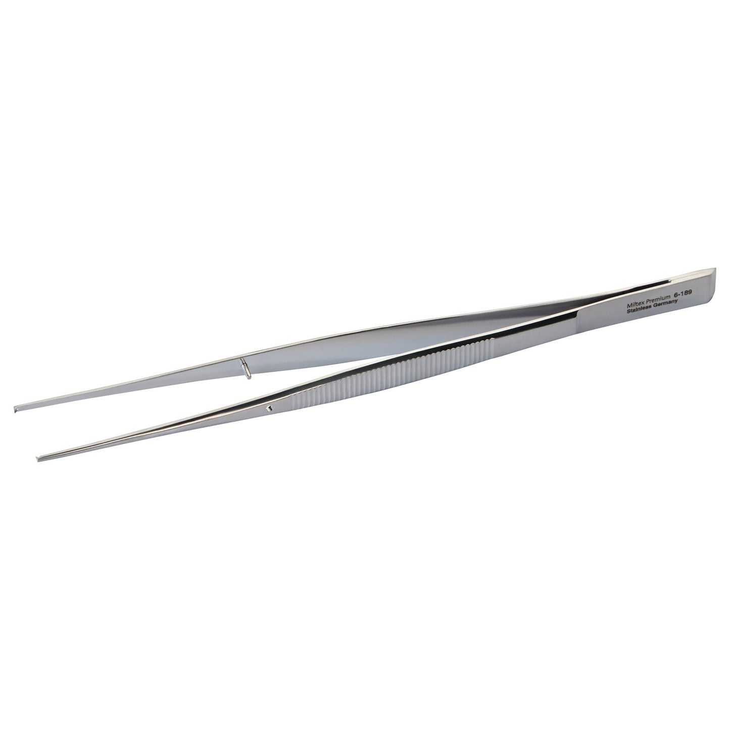 Miltex Cushing Tissue Forceps, a stainless steel tool with fine tips and a textured grip, designed for surgical use.