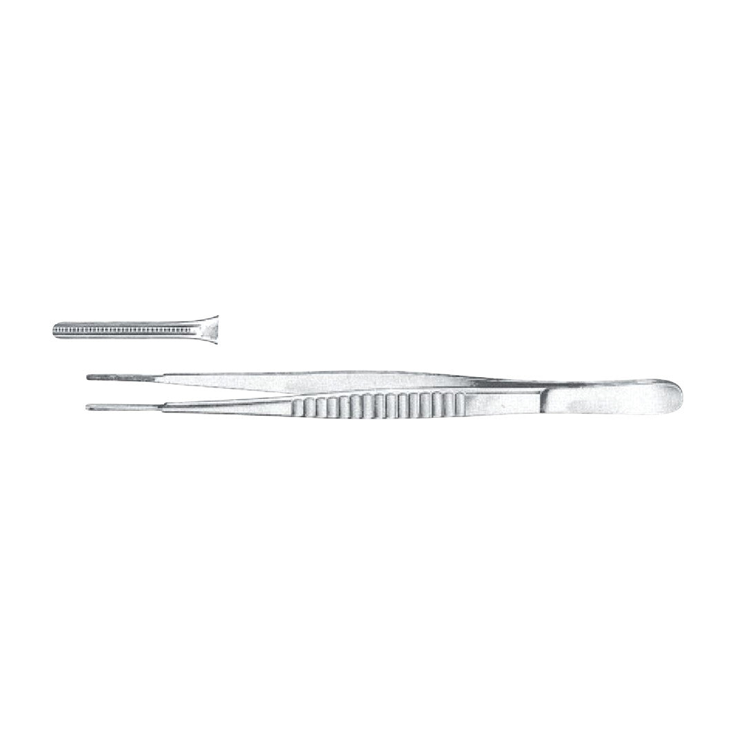 Miltex De Bakey Thoracic Tissue Forceps shown with detailed view of serrated tips, designed for delicate surgical use.