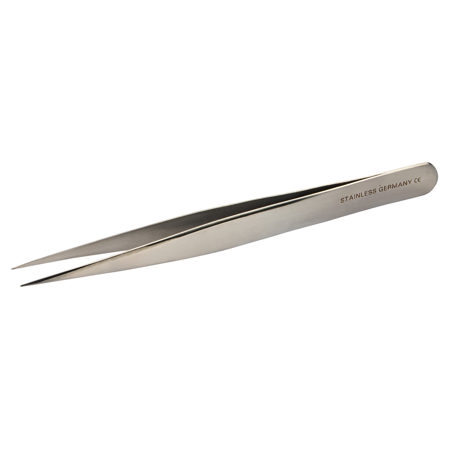 A pair of Swiss-Style Tweezers made of stainless steel with pointed tips and the inscription "STAINLESS GERMANY" on the side.