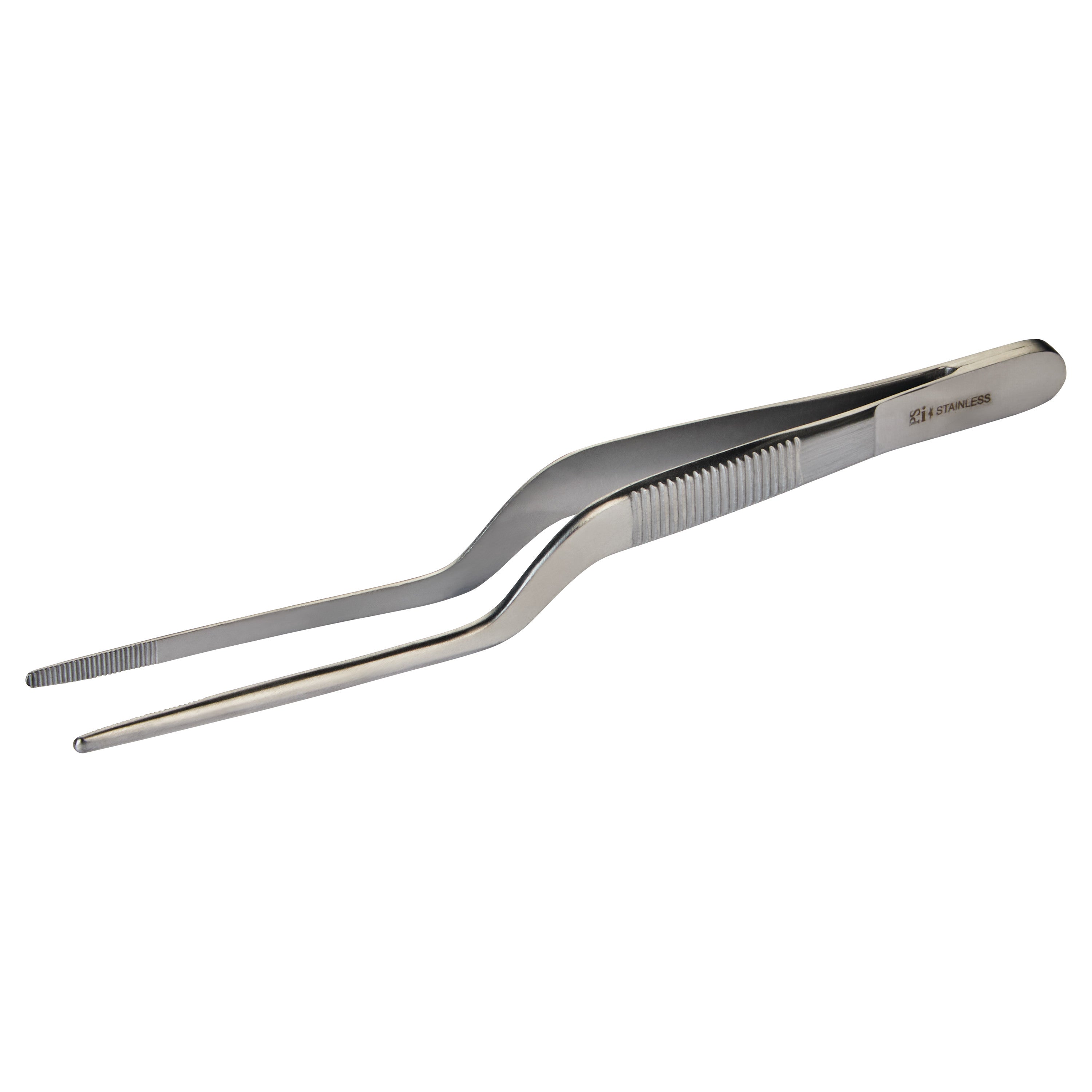 Stainless steel Lucae Ear Forceps with a curved, serrated handle, used for precision gripping in medical procedures.