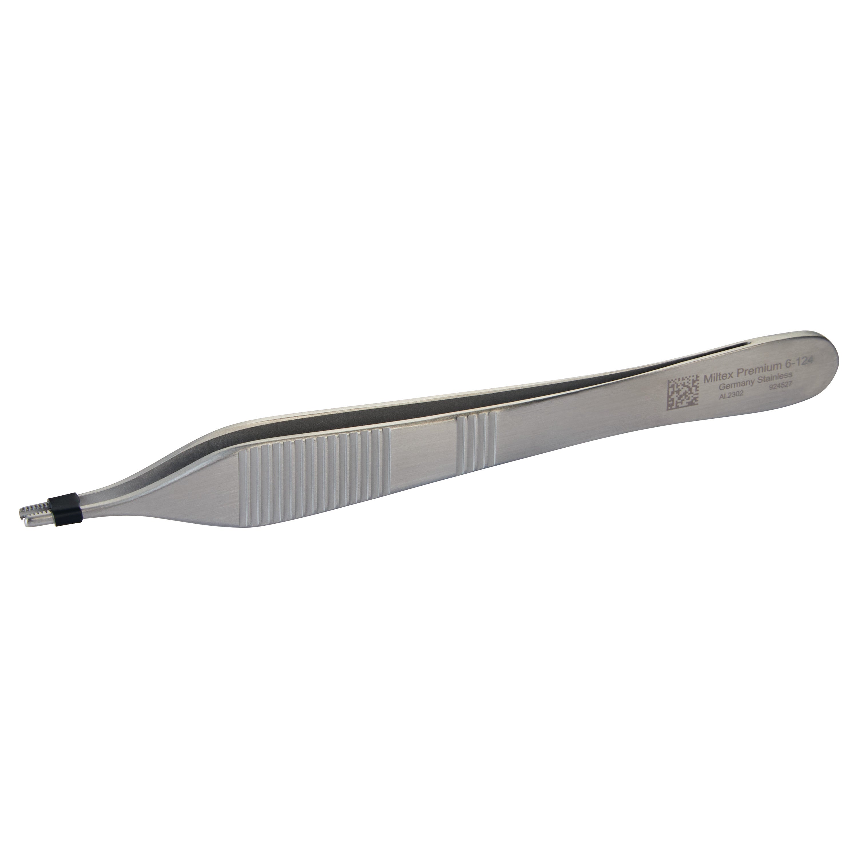 Stainless steel Miltex Brown-Adson Tissue Forceps with a textured grip and fine teeth at the tip, designed for precision.