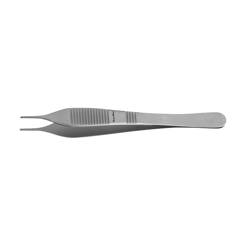 Miltex MeisterHand Adson Tissue and Suture Forceps, silver metal with a ridged grip, designed for medical use.