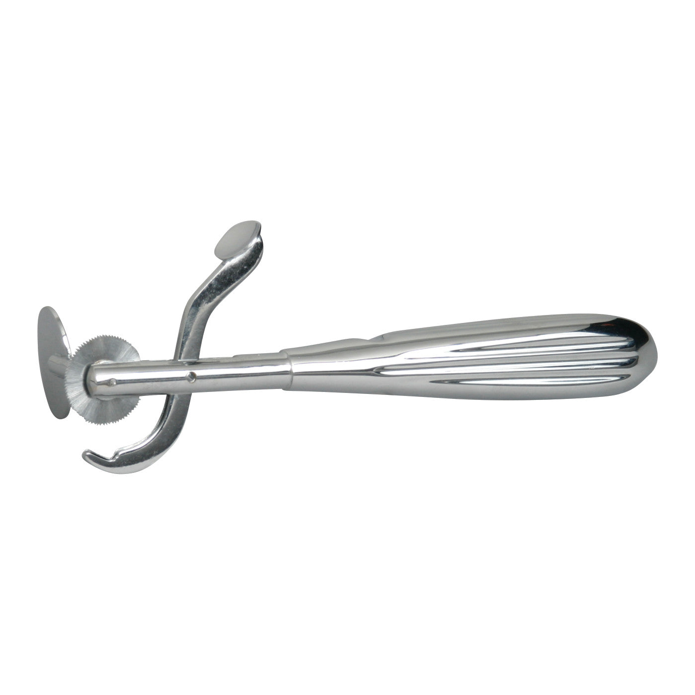 A metallic Finger Ring Cutter with a textured handle and cutting wheel, designed for safely removing rings from fingers.